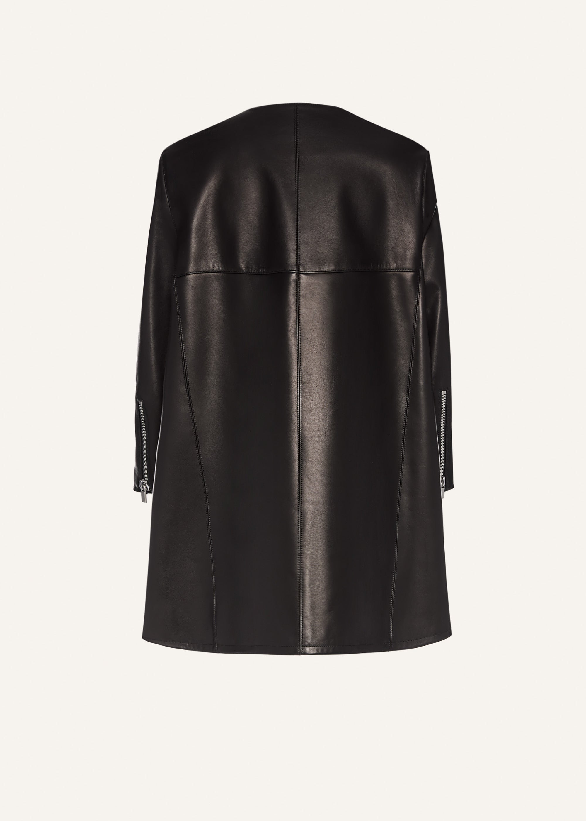Stitch waist retro leather peacoat in black - 2