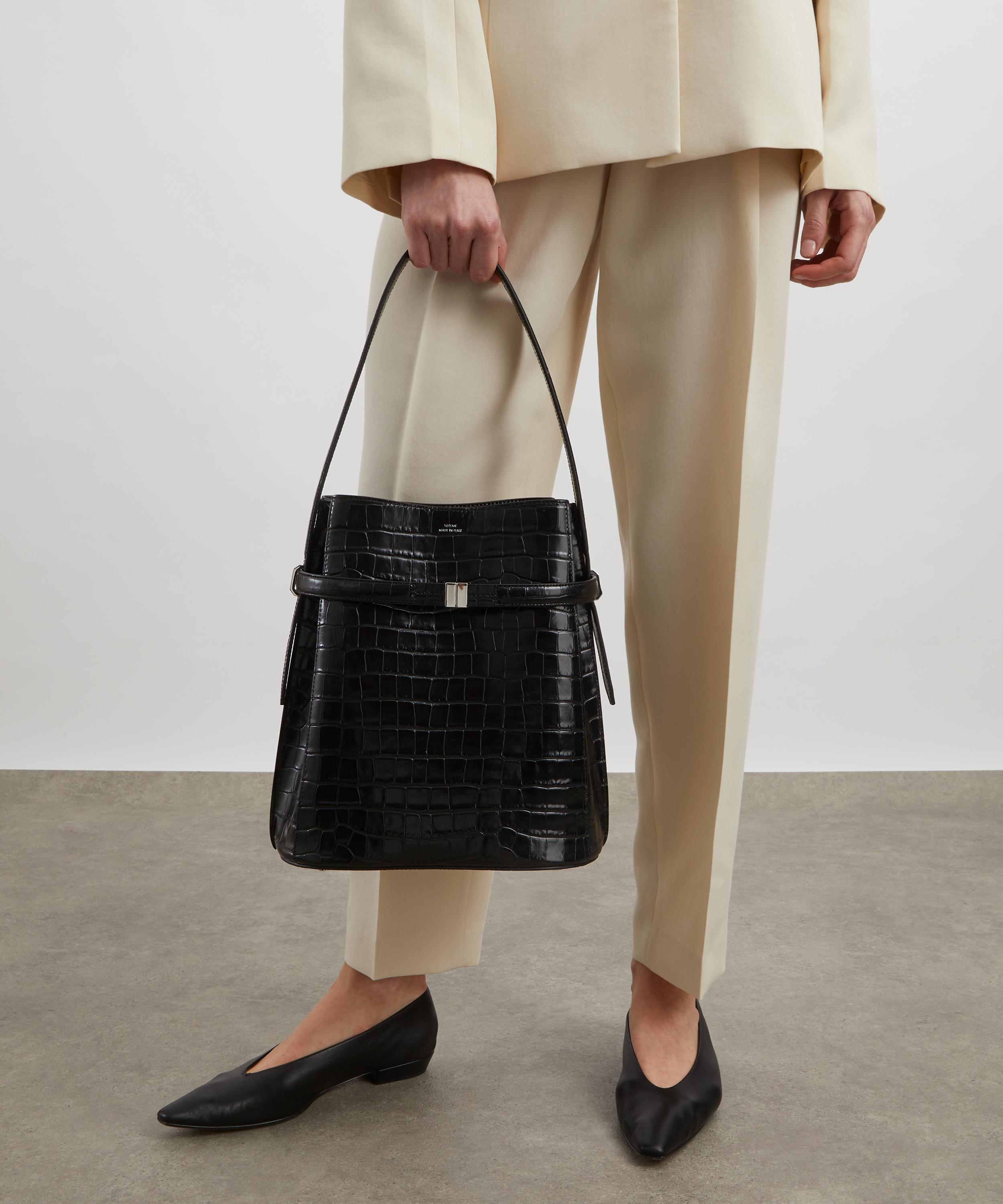 Belted Croc-Embossed Leather Bucket Bag - 2