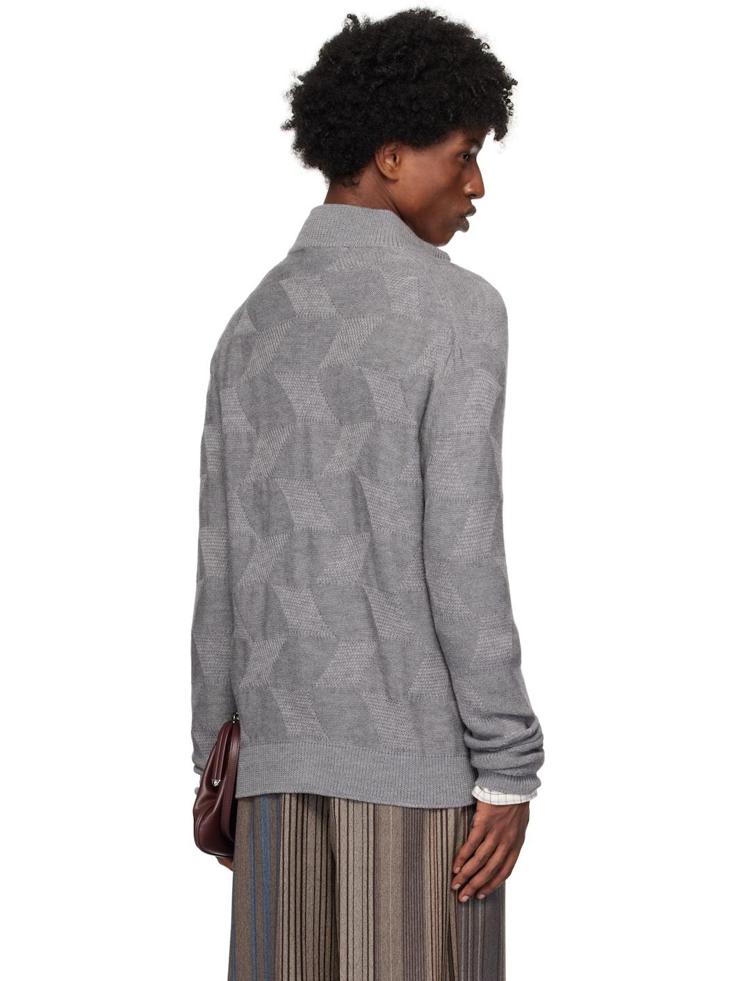 Gray Fisherman Zip-Up Sweater - 3