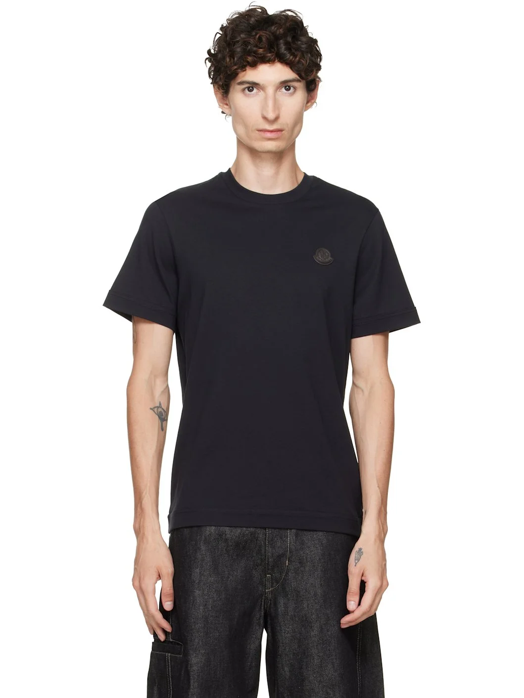 Navy Double Leather Logo T-shirt - 1