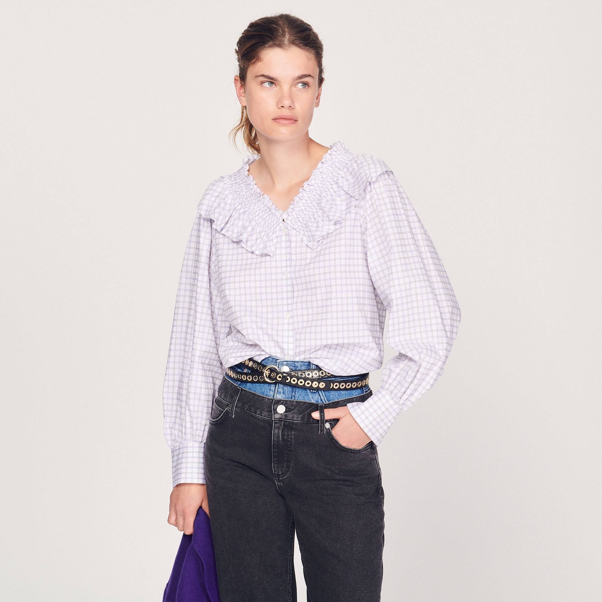 Checked shirt with ruffled collar - 2