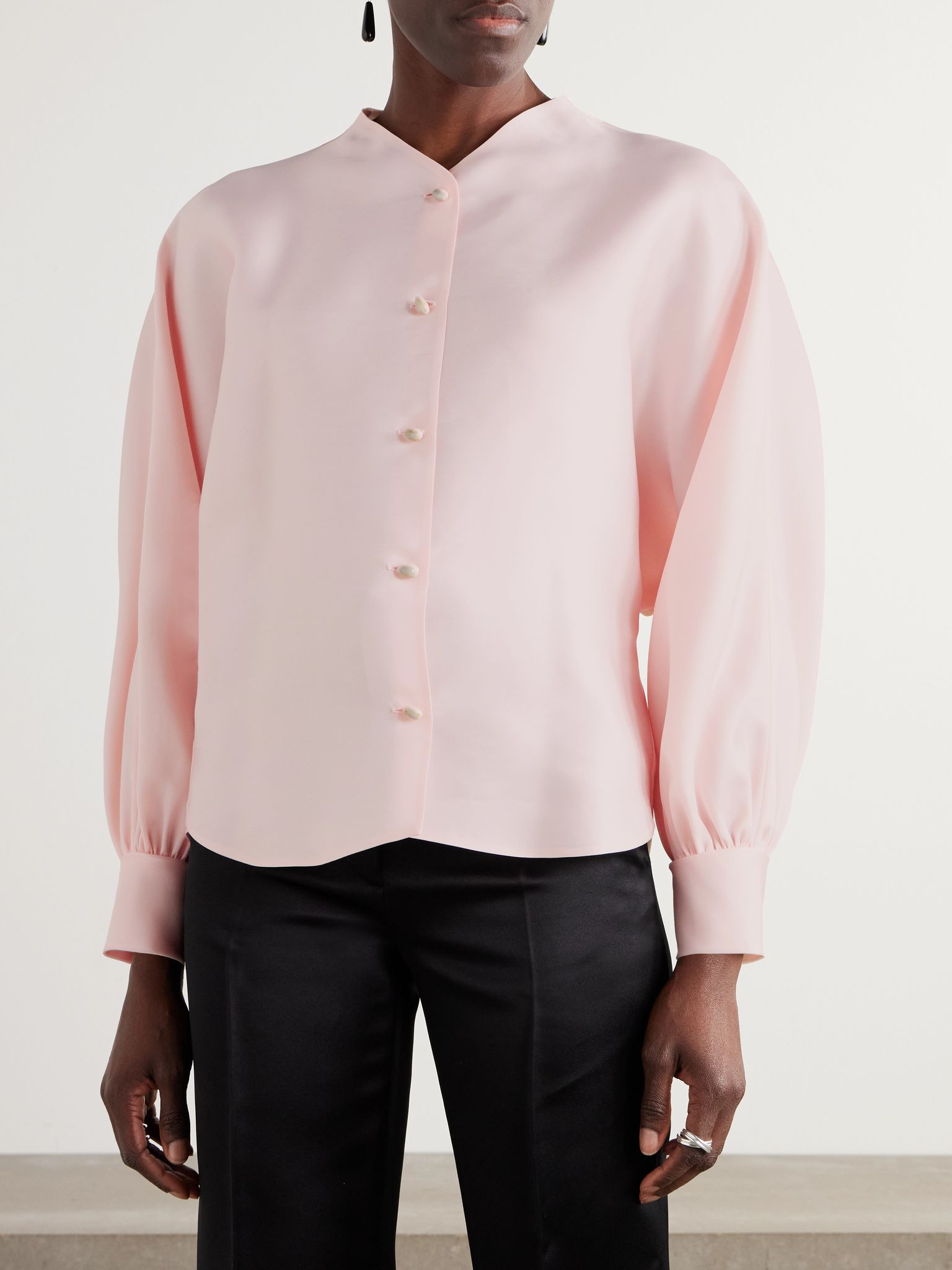 Patricia tie-neck silk-organdy blouse Baby pink - 3