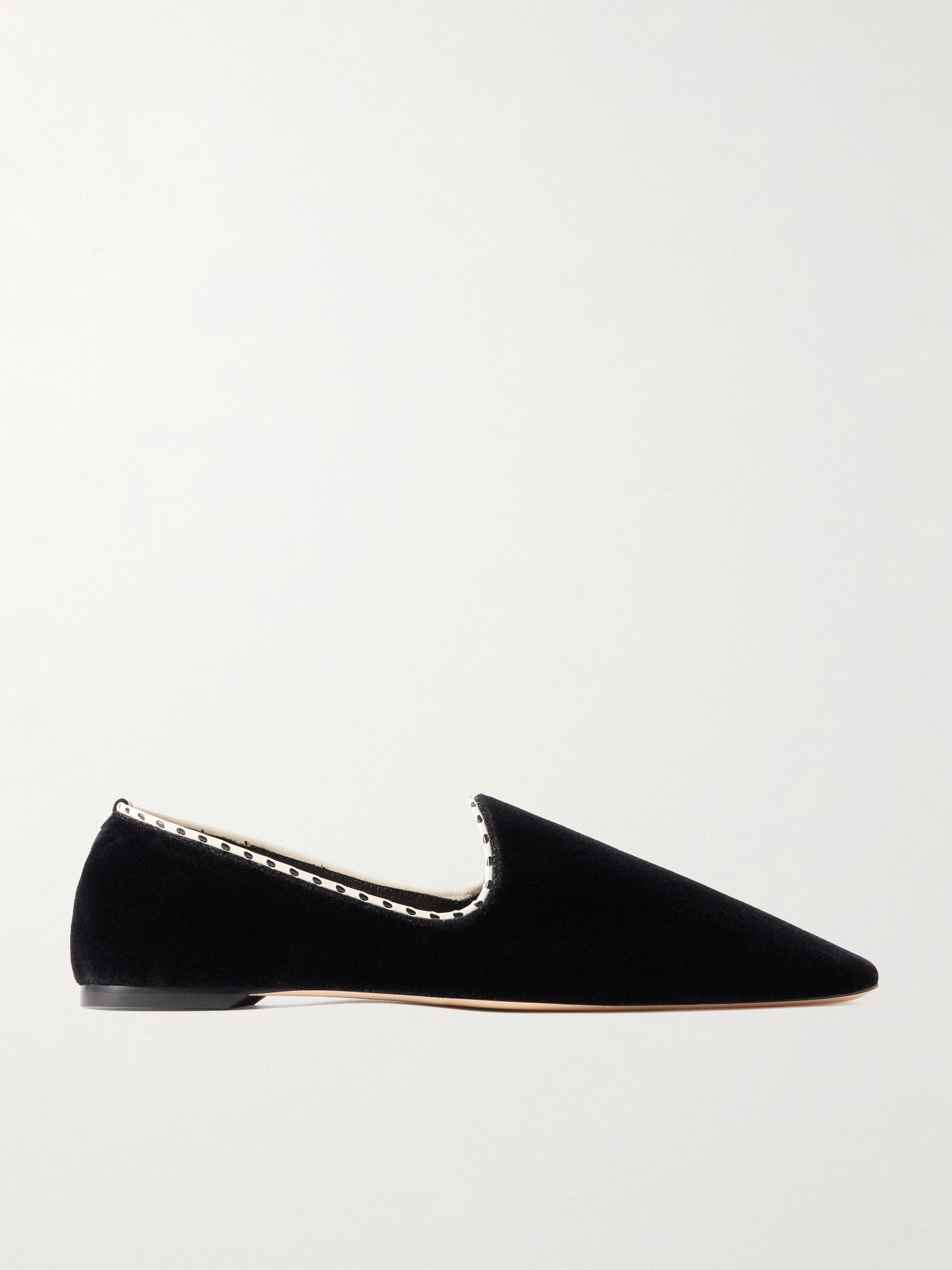 Leather-trimmed velvet slippers Black - 1