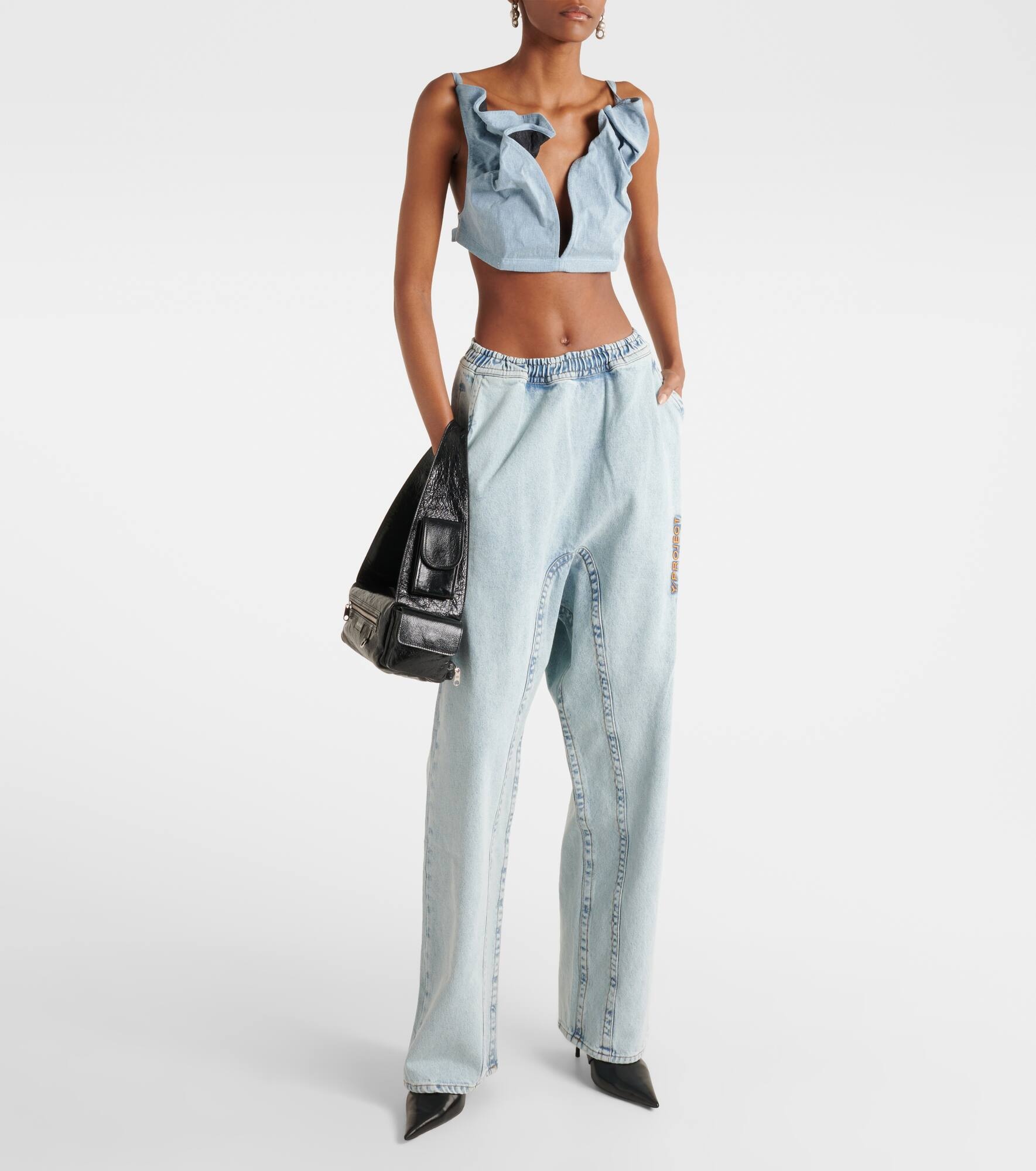 Ruffled denim bra top - 2