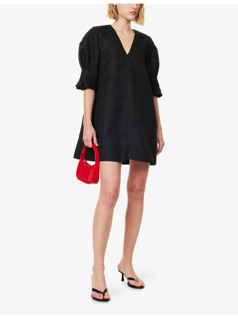 STINE GOYA Bead-Embellished Puff-Sleeve Woven Mini Dress outlook