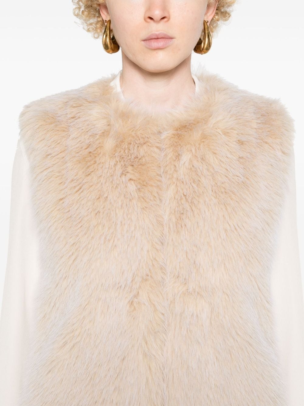 collarless faux-fur gilet - 5