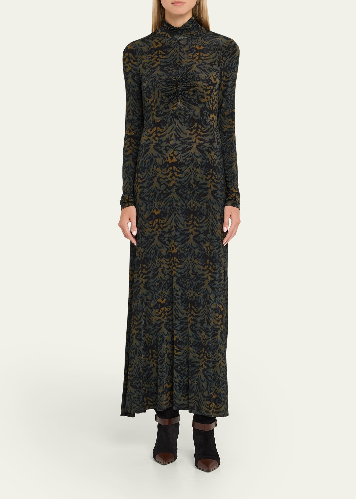 Koa Ruched Jersey Turtleneck Maxi Dress - 2