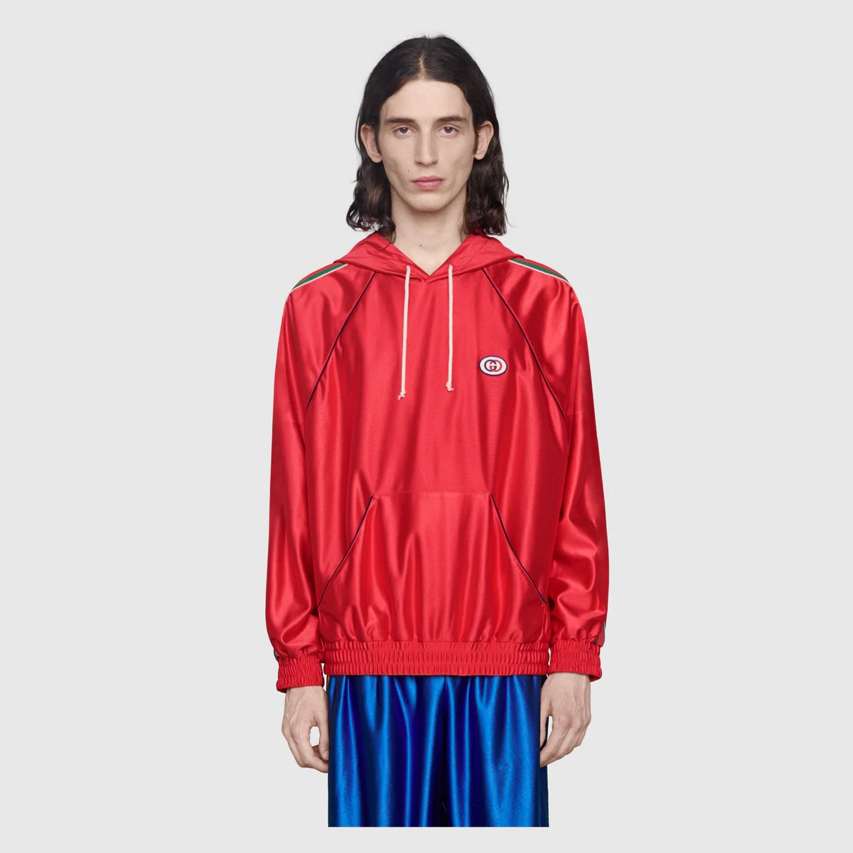 Shiny jersey hooded sweatshirt with Web - 3