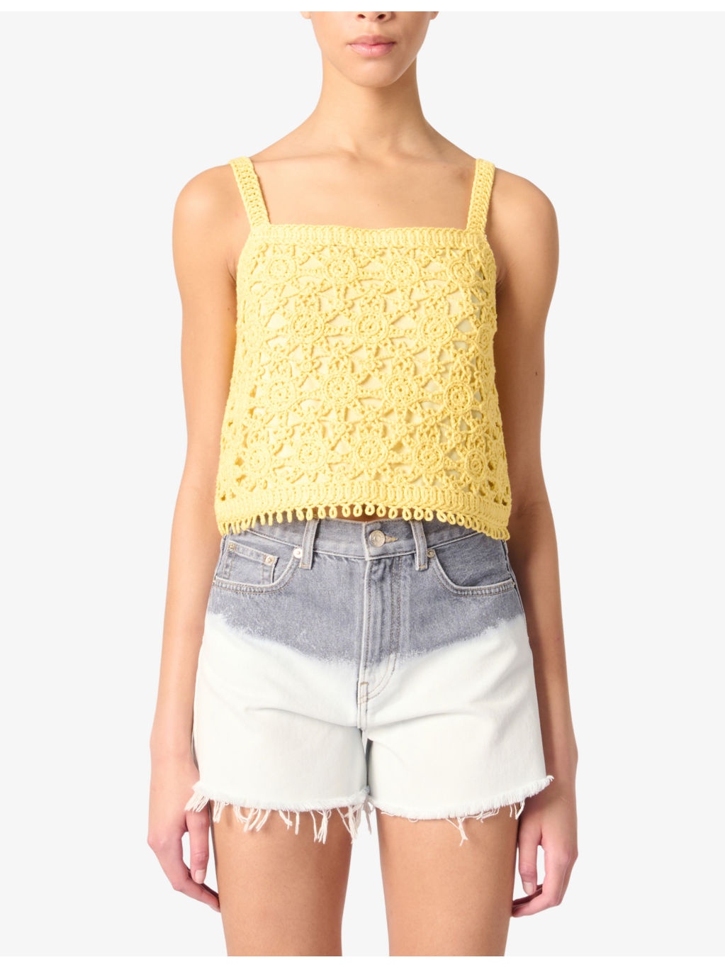 Square-Neck Sunburst-Pattern Cotton-Crochet Top - 3