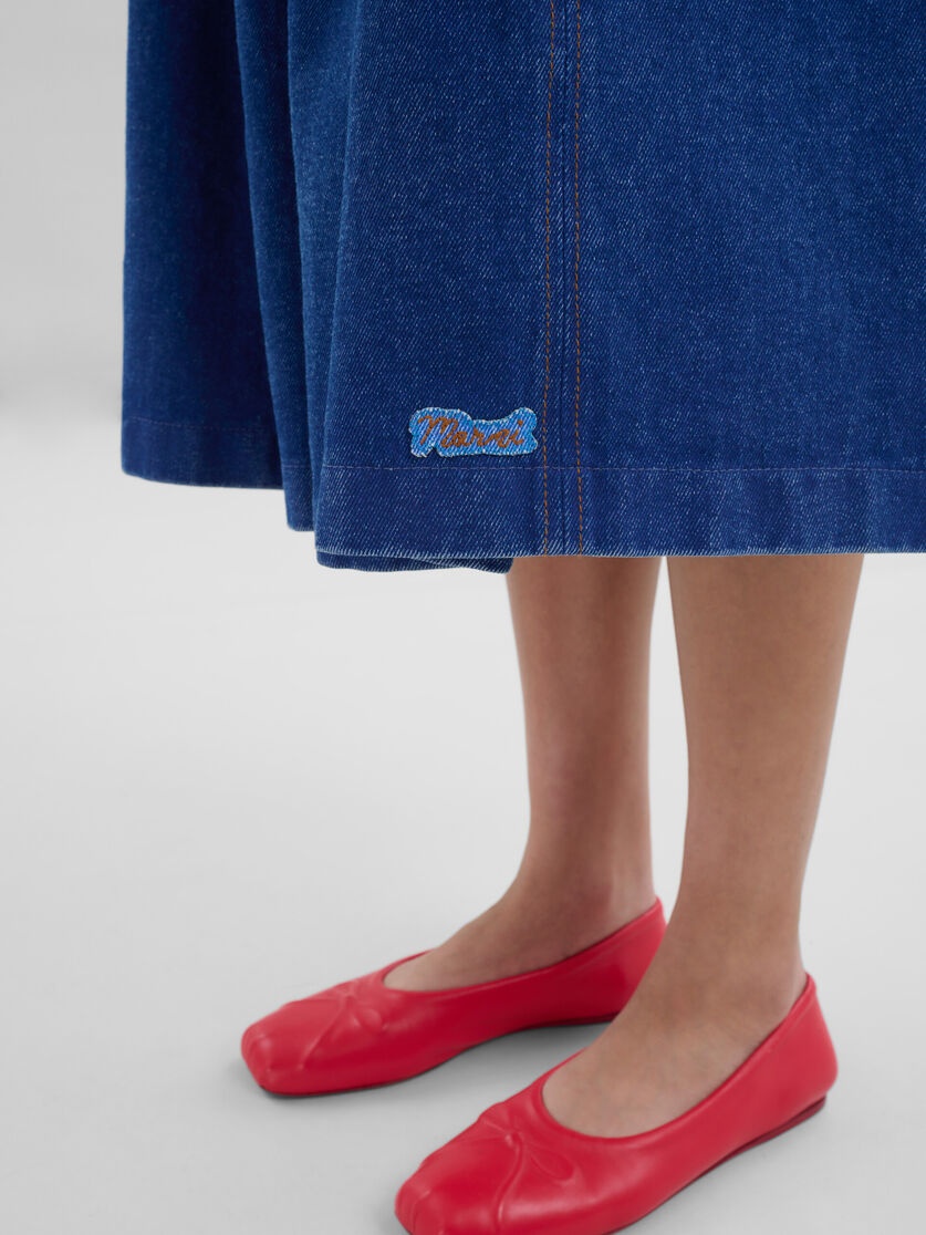 BLUE ORGANIC DENIM ELASTICATED MIDI SKIRT - 4