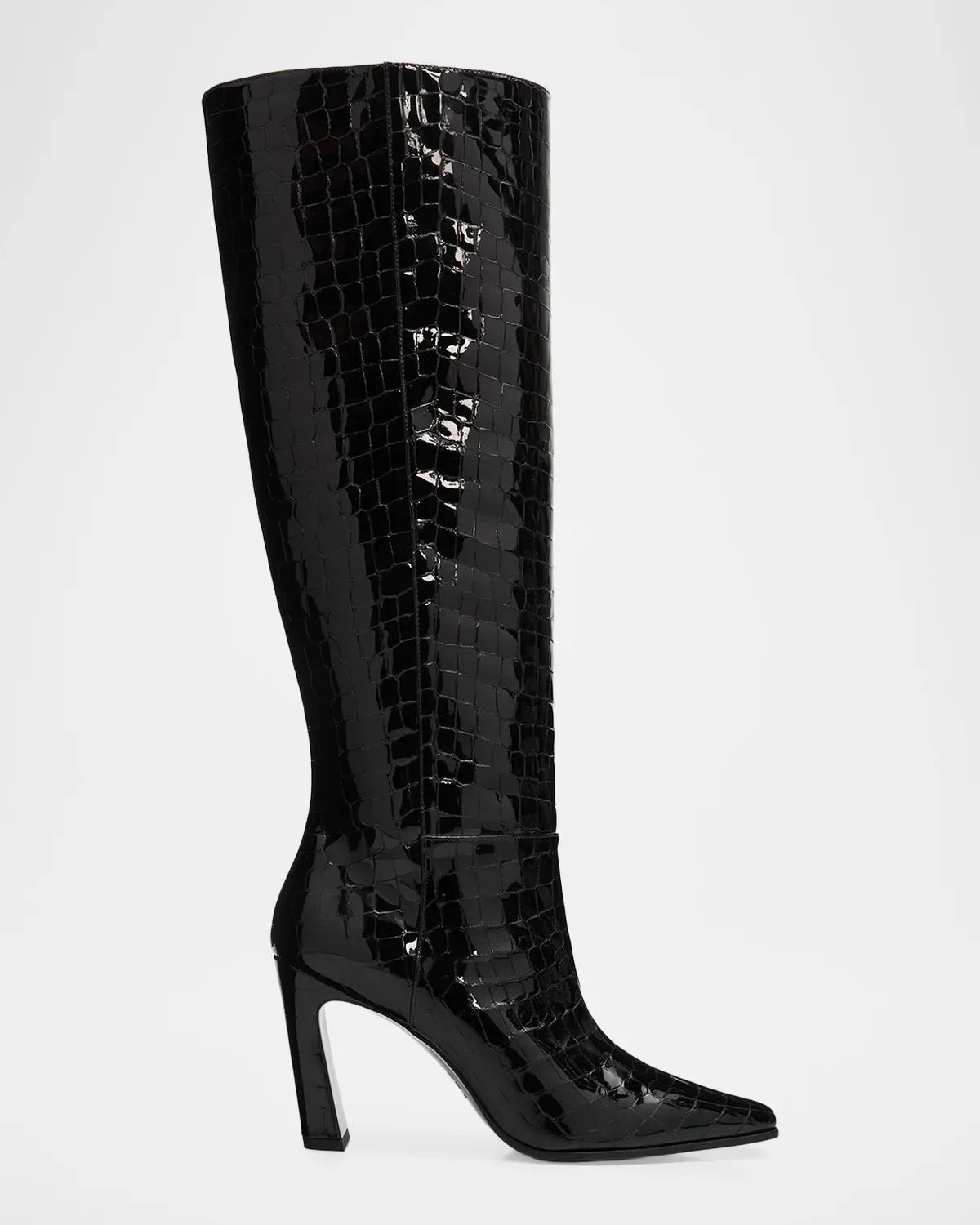 85mm Stassi Croco-Printed Patent Leather Knee-High Boots - 1