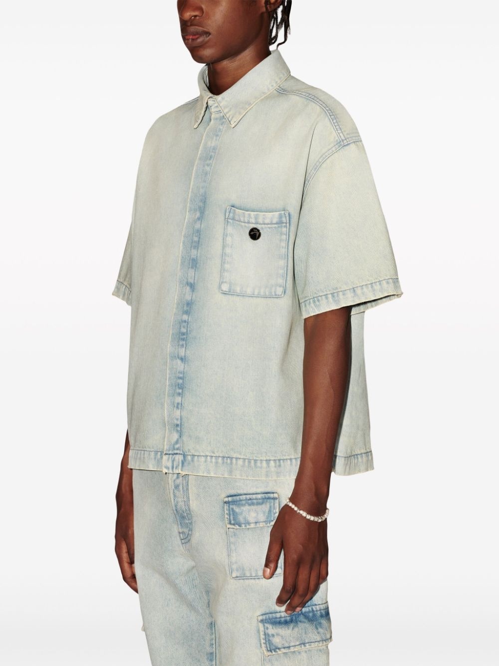 logo-appliquÃ© denim shirt - 5