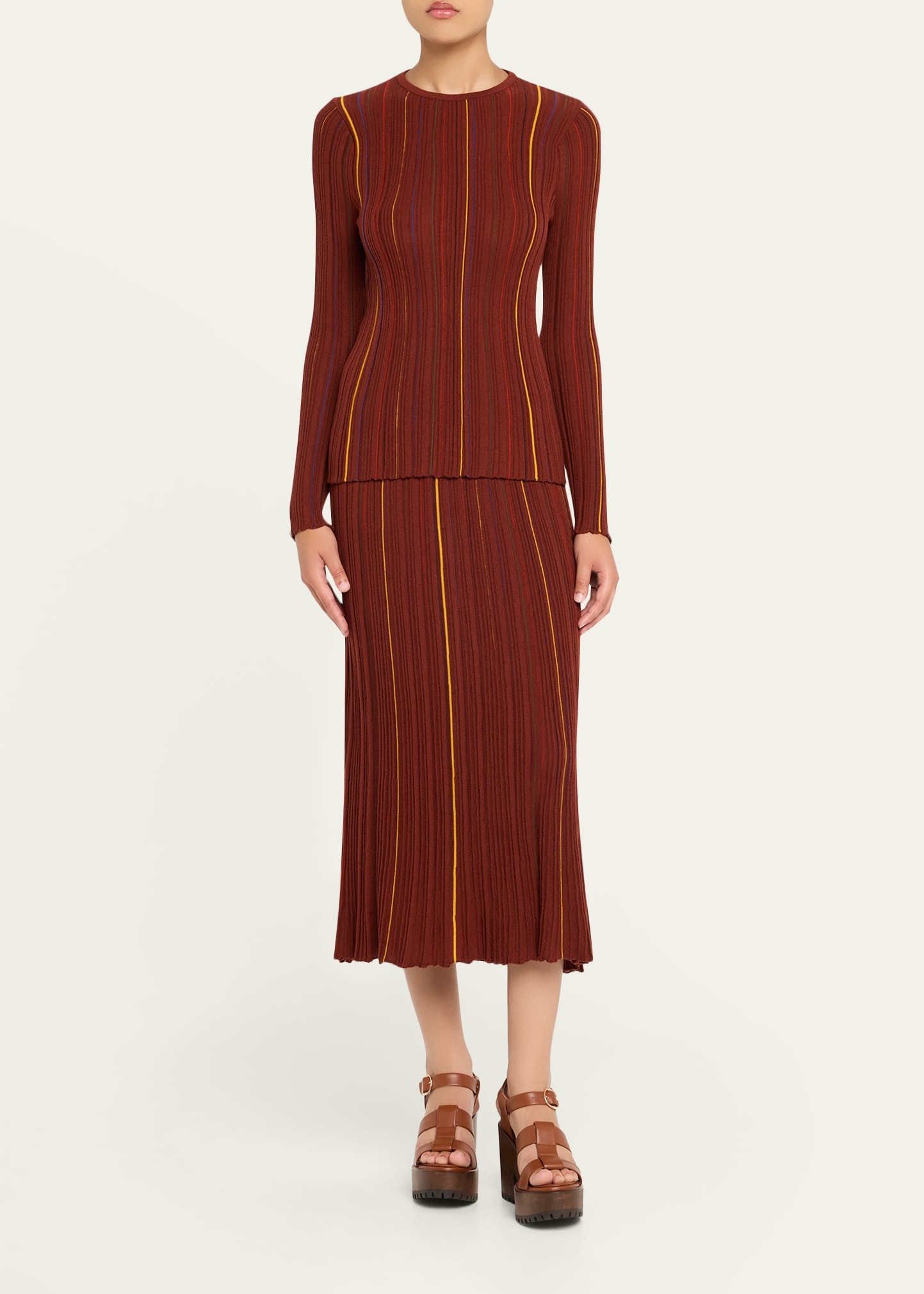 Celeano Stripe Pleated Knit Midi Skirt - 2
