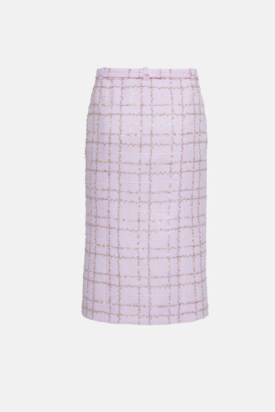 SEQUIN CHECKED TWEED LOW WAIST MIDI SKIRT W/ BELT - 2