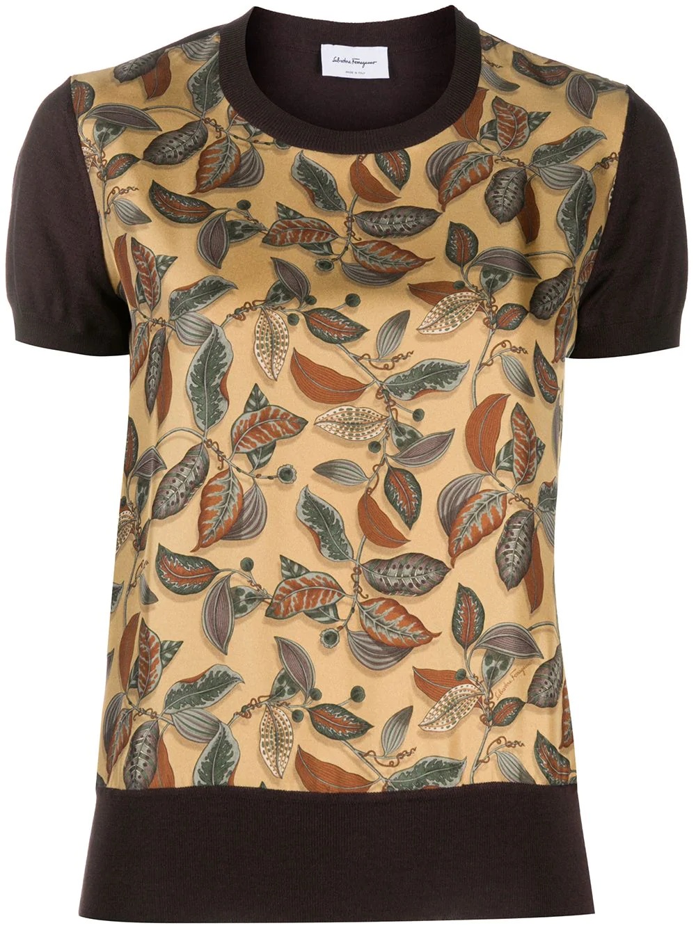 leaf print short-sleeved jumper - 1