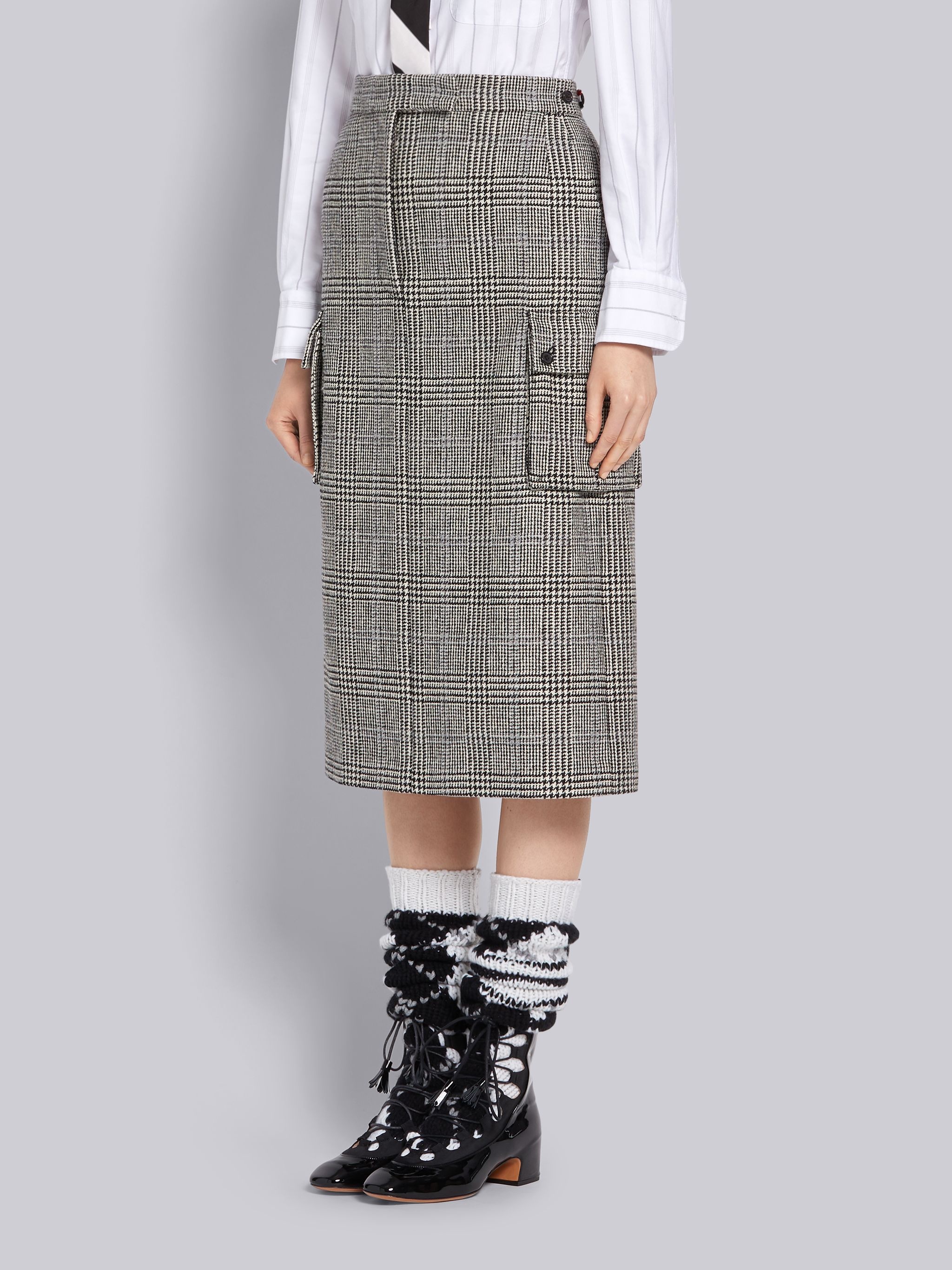 Black and White Prince of Wales Hunting Wool Tweed Harrington Skirt - 2