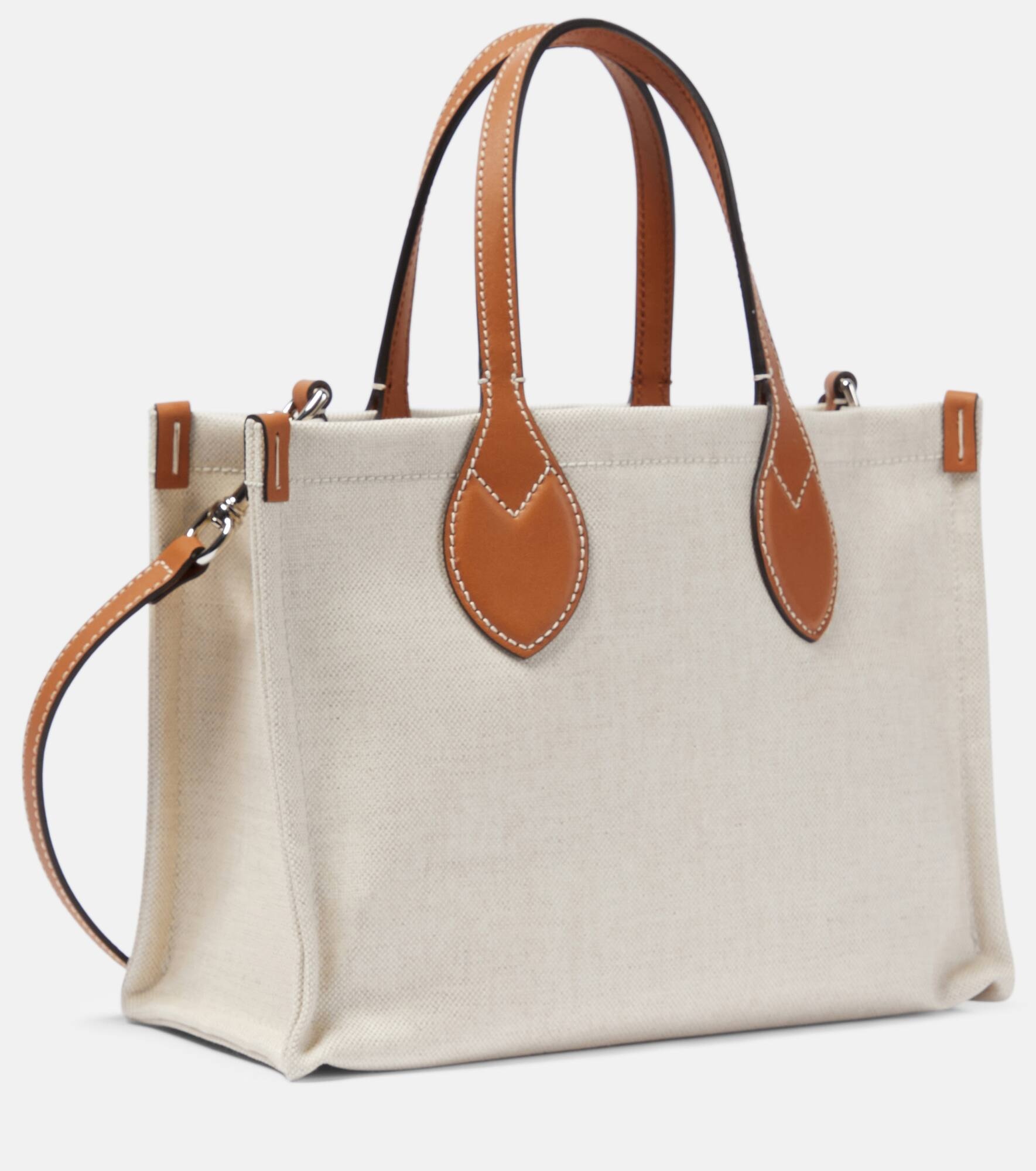 Mini logo leather-trimmed canvas tote bag - 4
