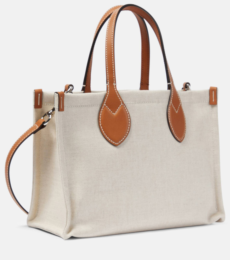 Mini logo leather-trimmed canvas tote bag 4