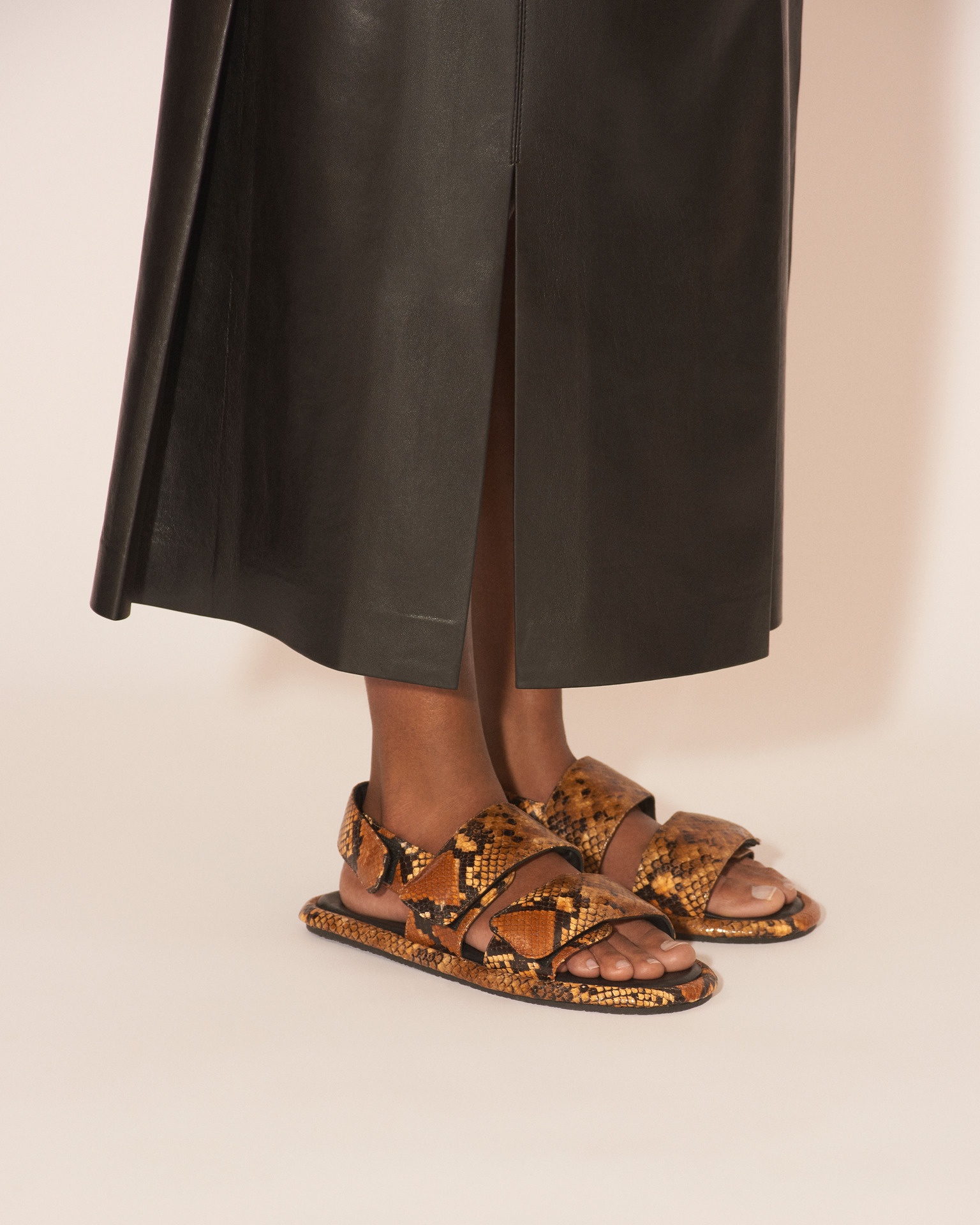 FIDA - Straight Regenerated Leather wrap kilt skirt - Black - 7