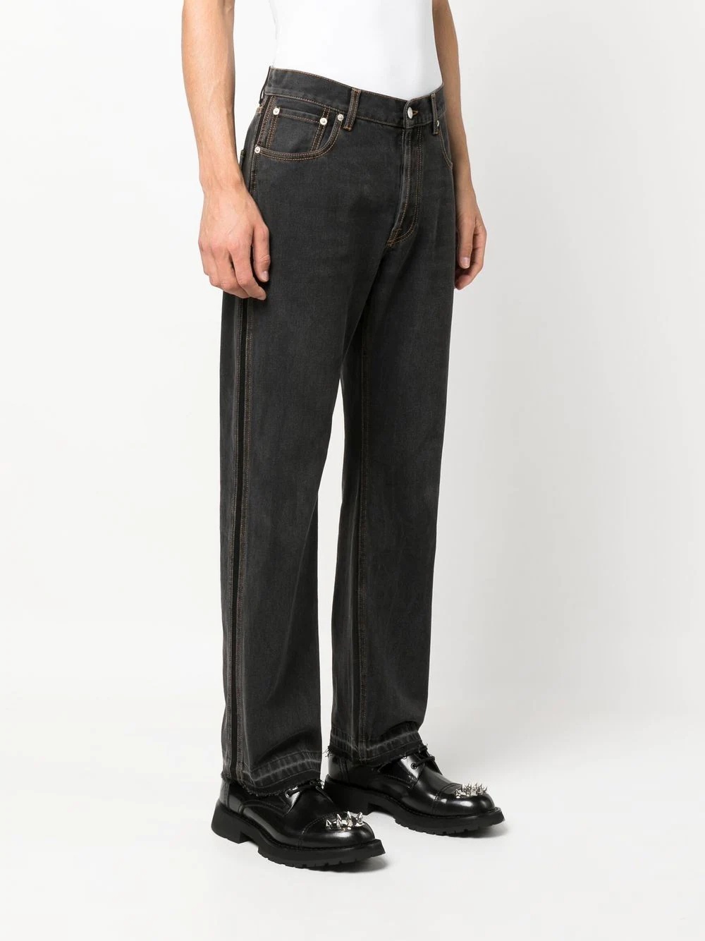 side stripe straight-leg jeans - 5