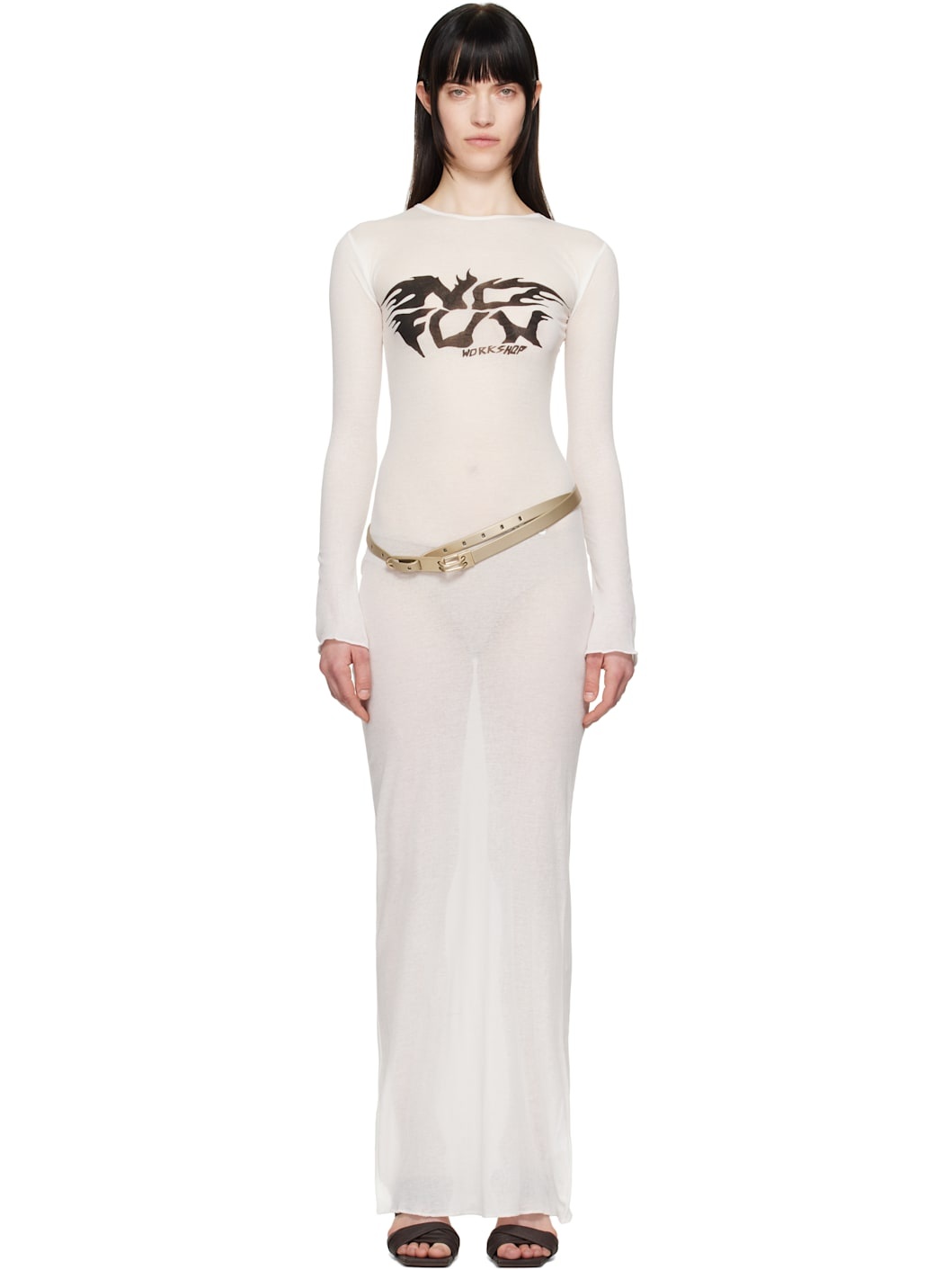 White Black Sun Fine Rib Maxi Dress - 1