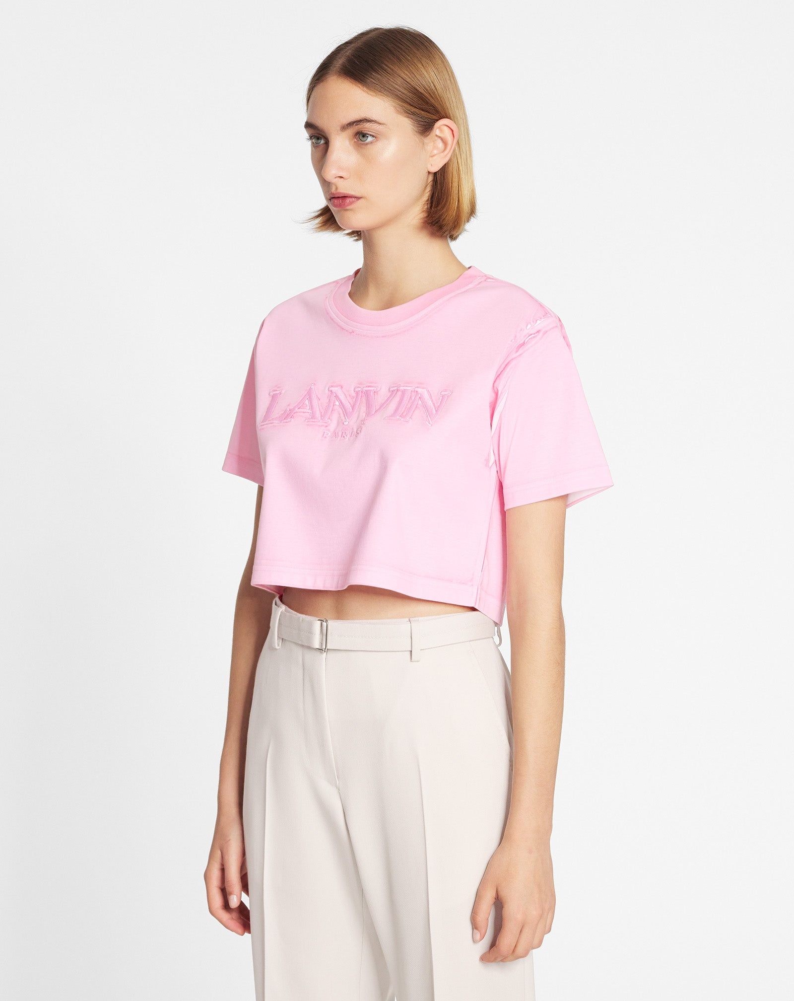 OVERPRINTED CROPPED T-SHIRT WITH LANVIN PARIS EMBROIDERY - 3