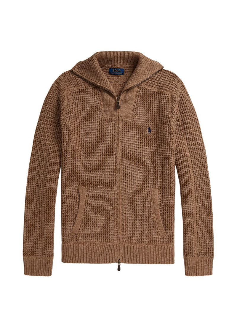 waffle-knit full-zip cardigan 1