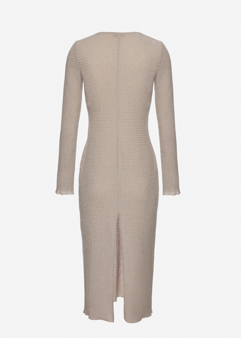 Long-sleeve crepe beach maxi dress in light brown 2