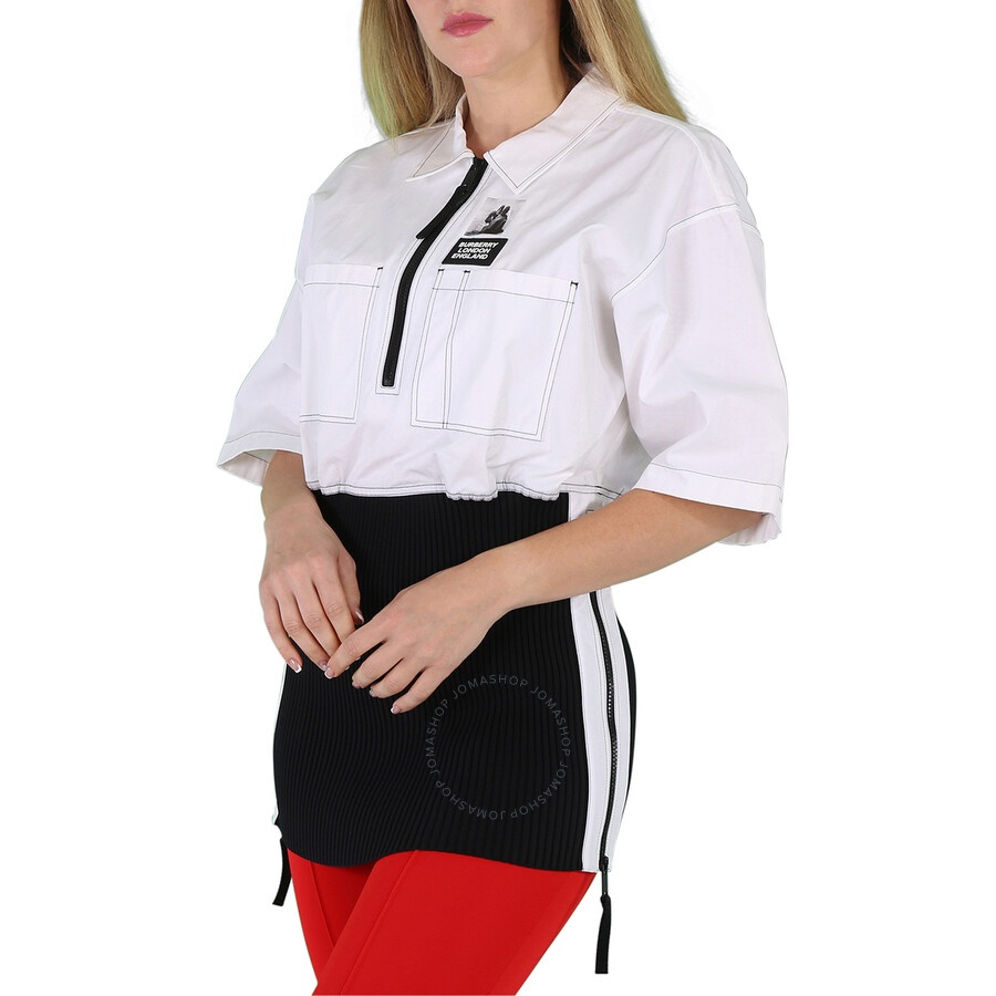 Burberry Ladies Optic White Knitted Panel Short-Sleeved Shirt - 5