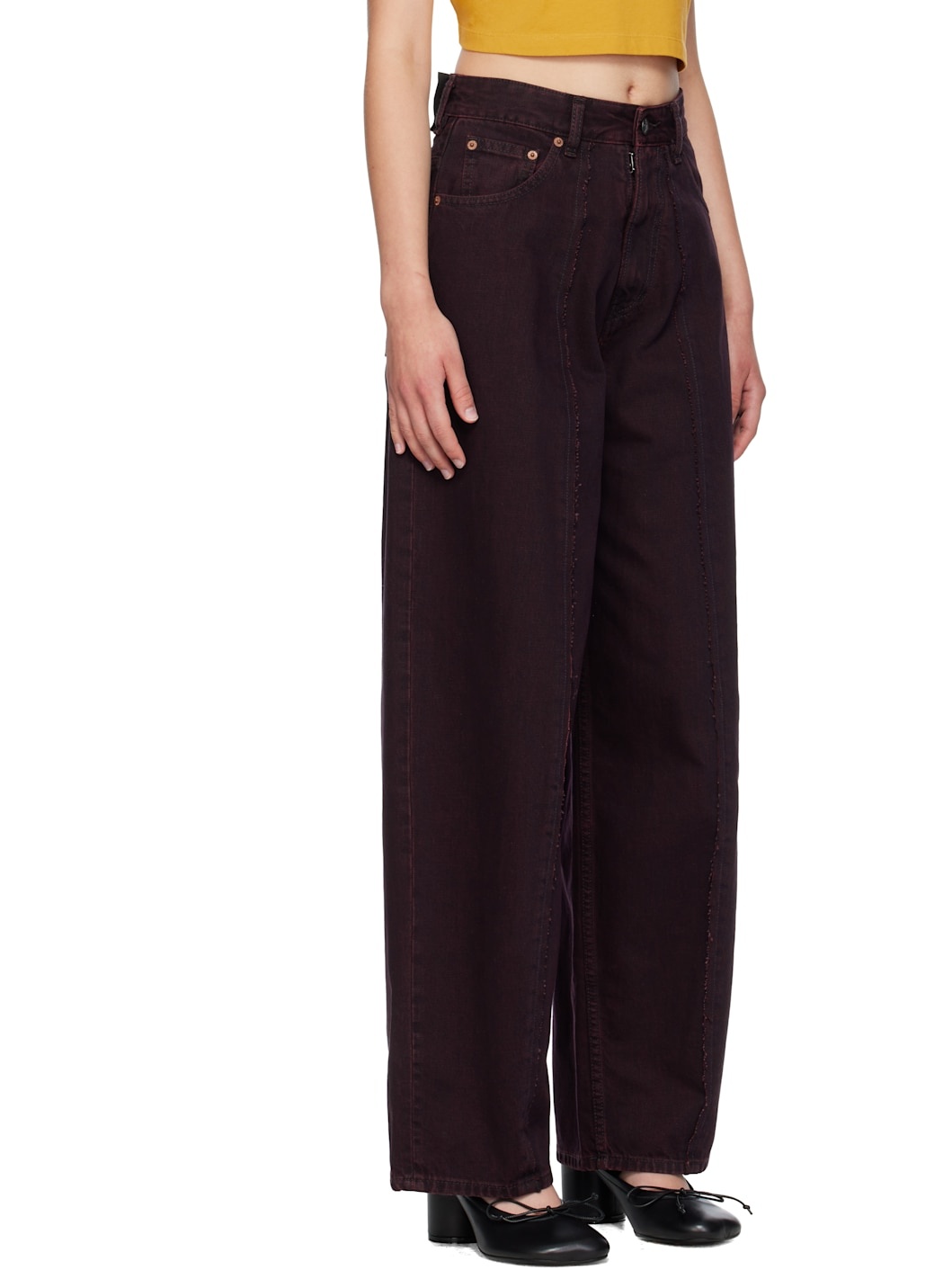 Burgundy Wide-Leg Jeans - 2