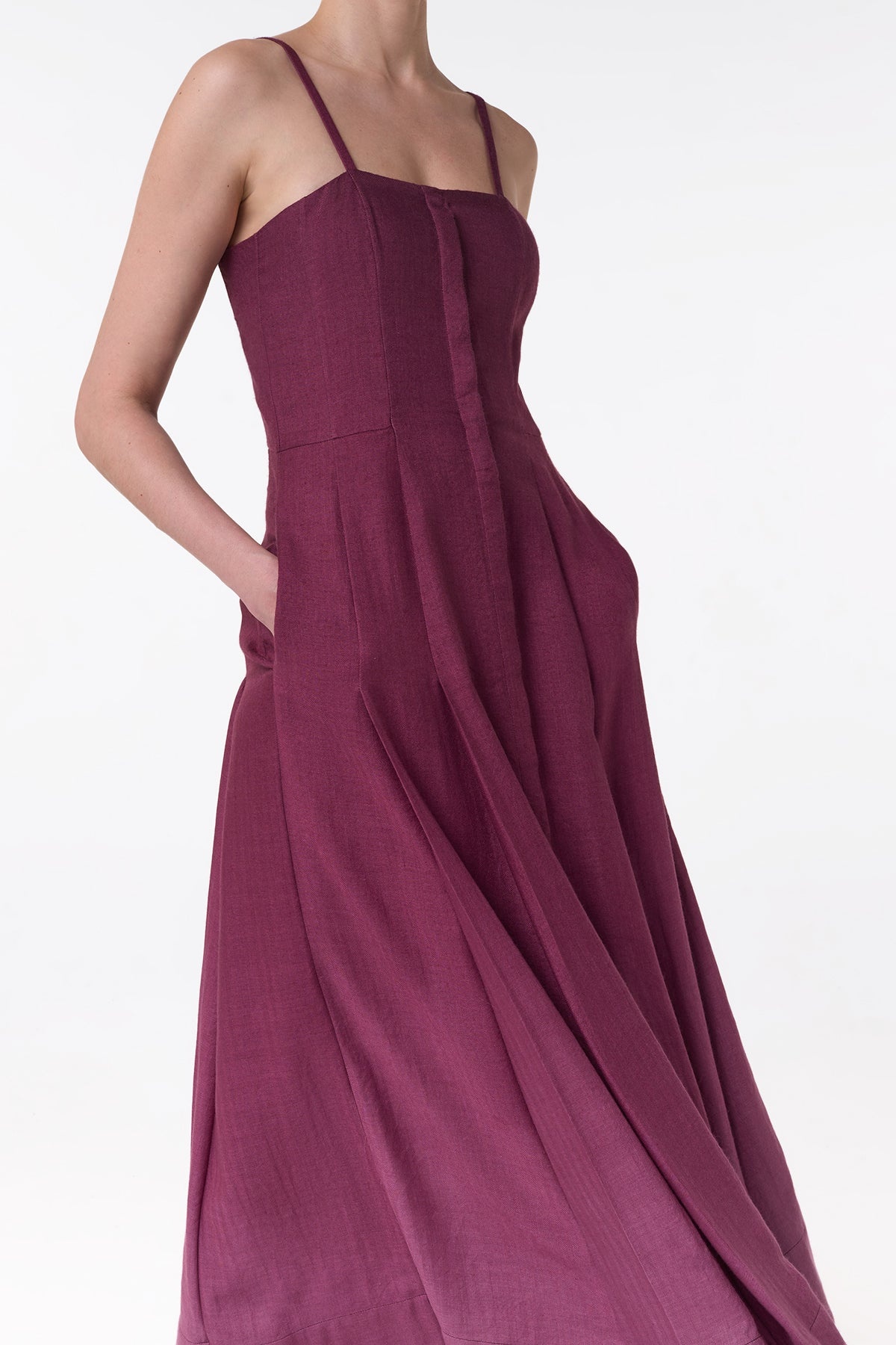 Magritte Maxi Dress in Bordeaux Cashmere Silk Herringbone - 5