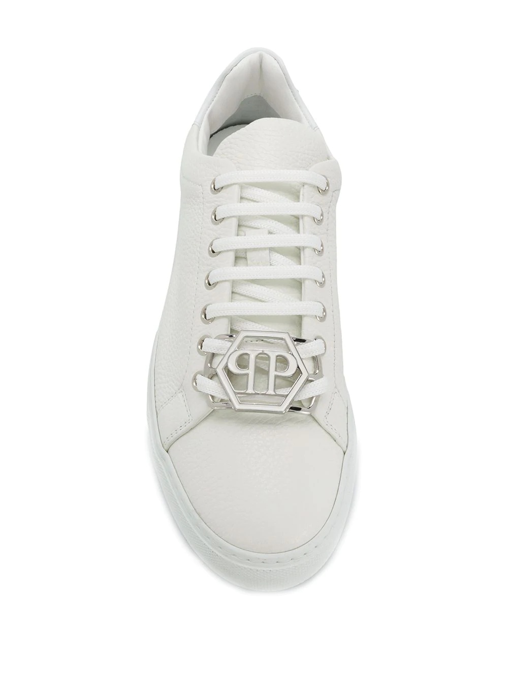 logo plaque leather lace-up trainers - 4