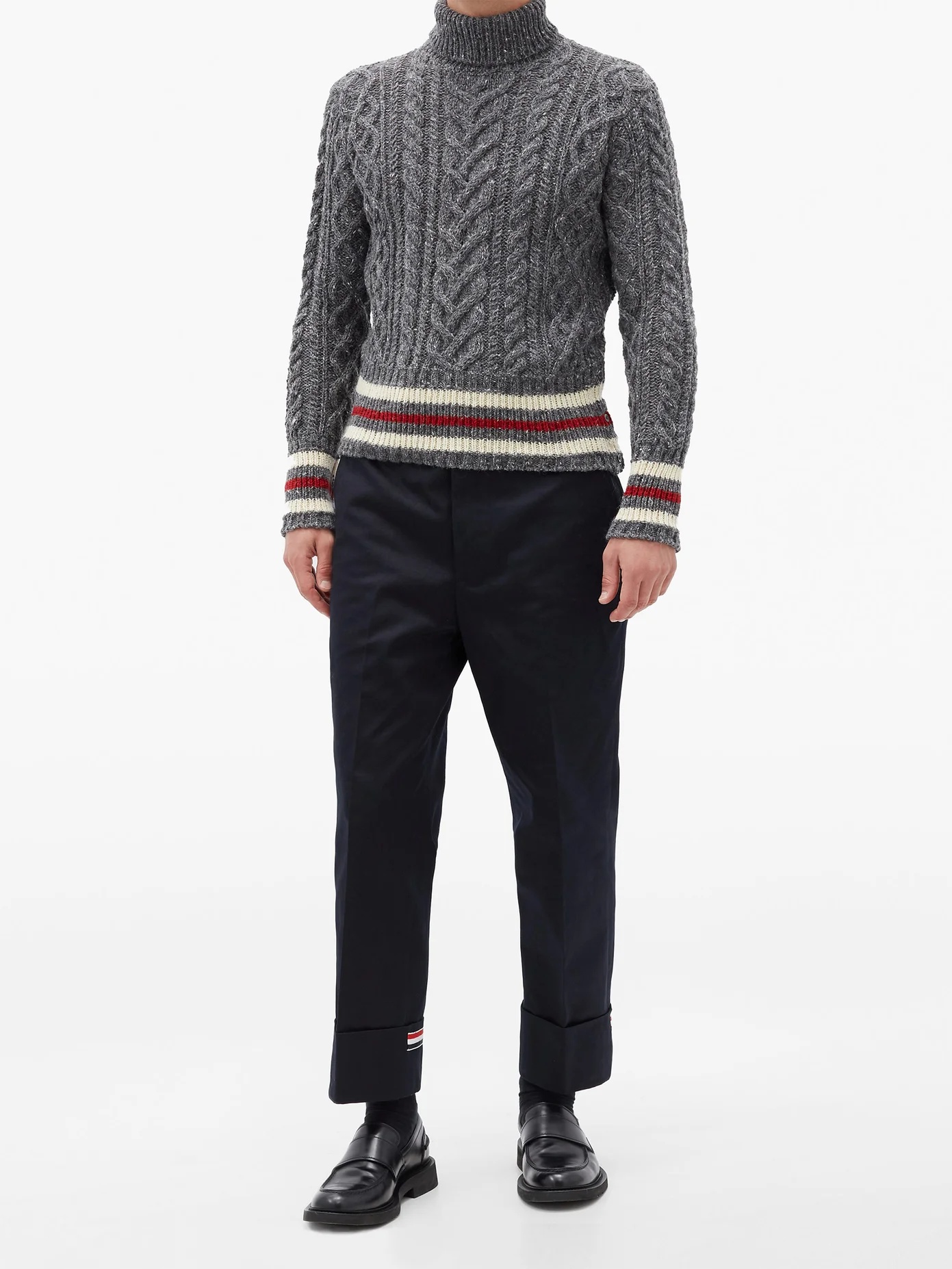 Striped cable-knit wool-blend sweater - 2