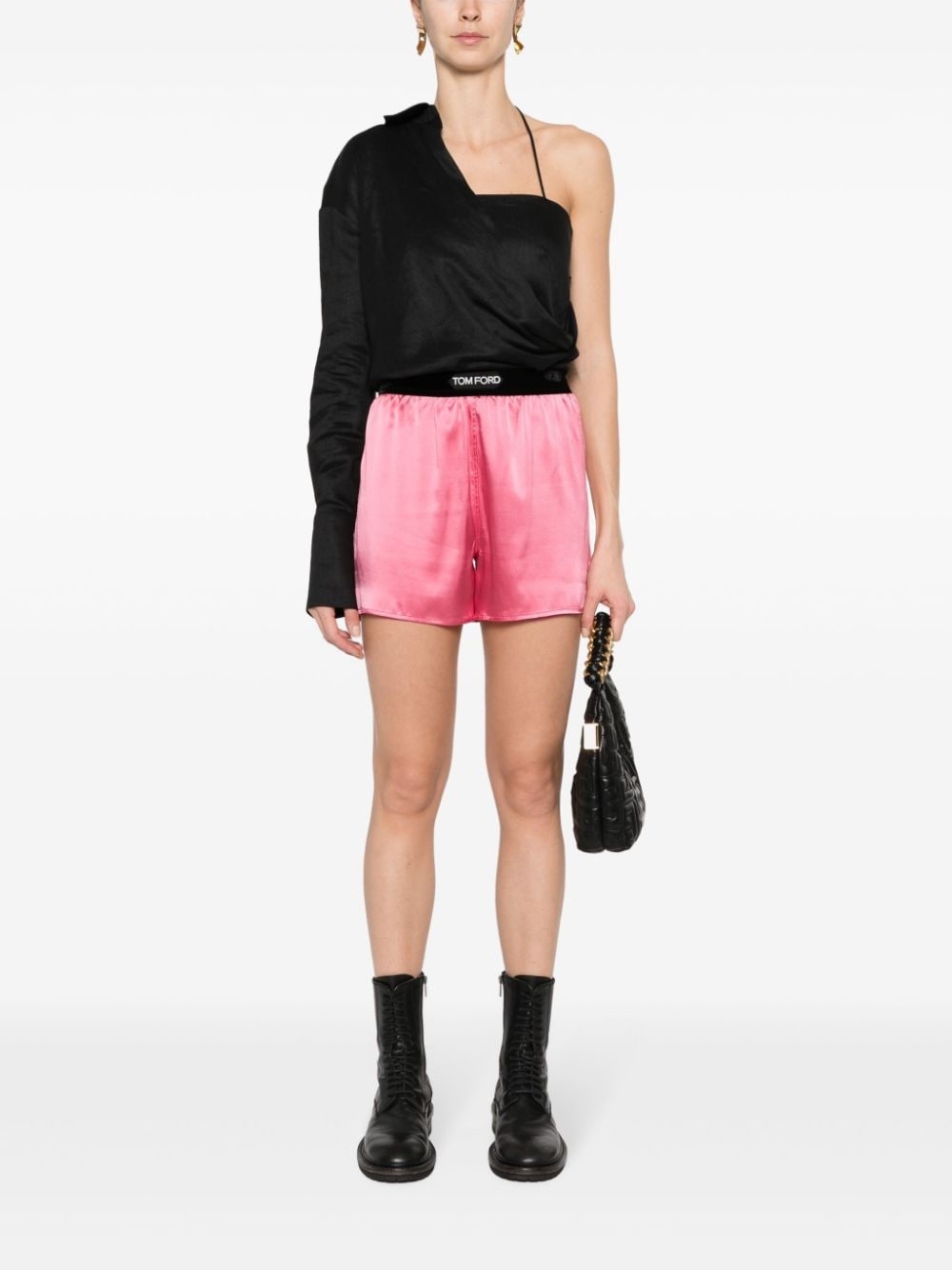 logo-waistband silk shorts - 2