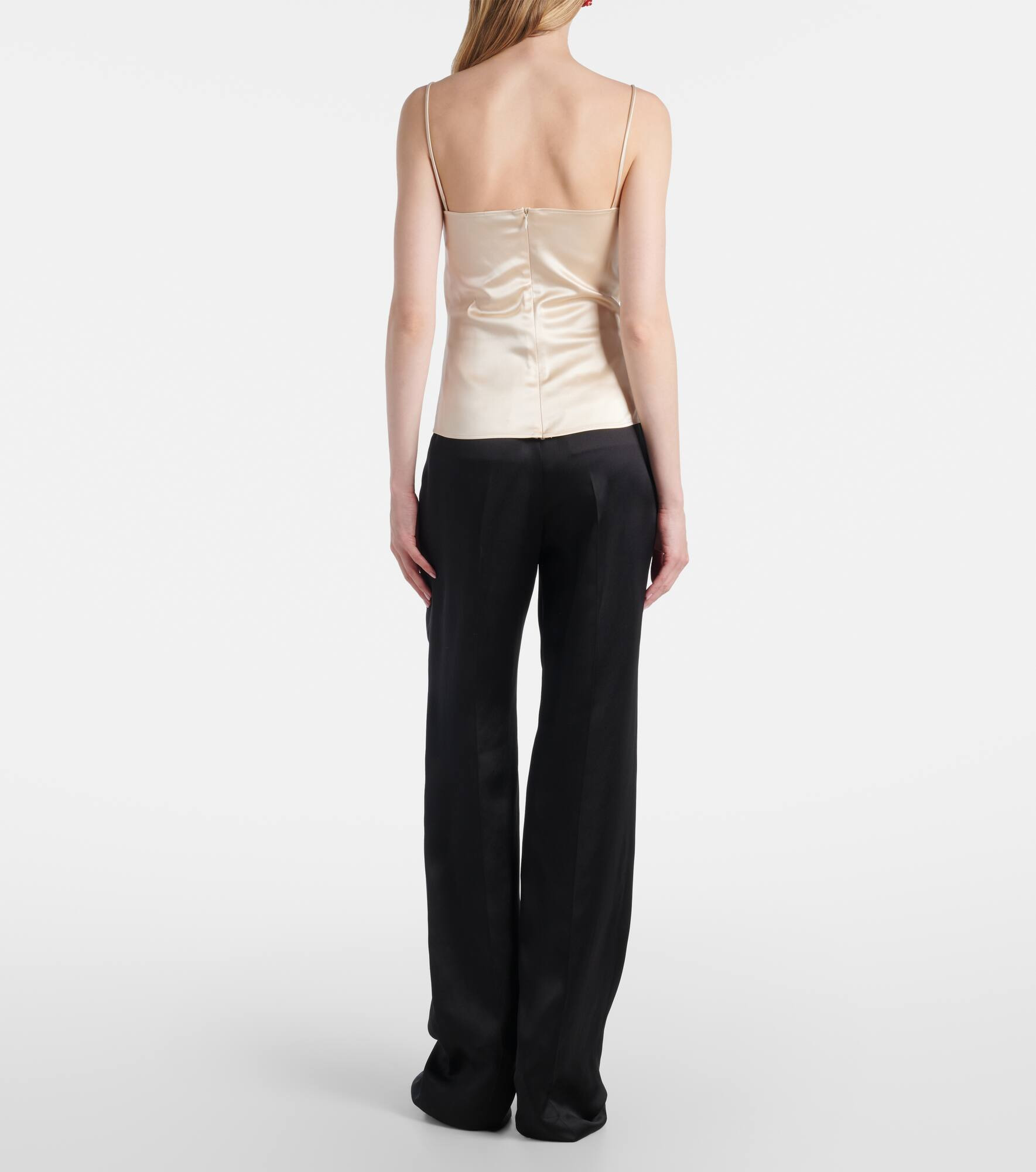 Floral-appliqué silk-blend satin top - 3