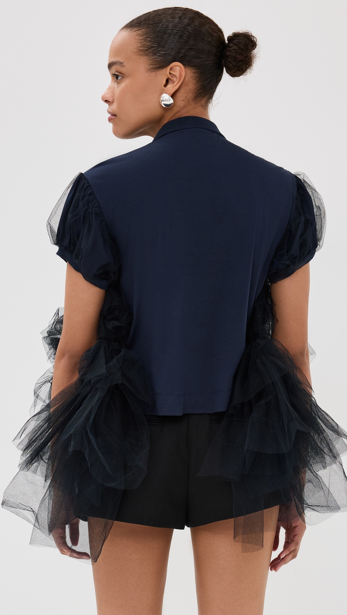 【送料&関税込】Simone Rocha Tulle Overlay Puff Sleeve Frill Simone Rocha Tulle Overlay Puff Sleeve T-shirt | Black