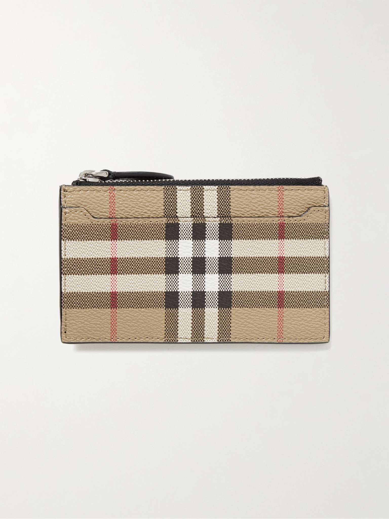 Leather-Trimmed Checked Coated-Canvas Zipped Cardholder - 1