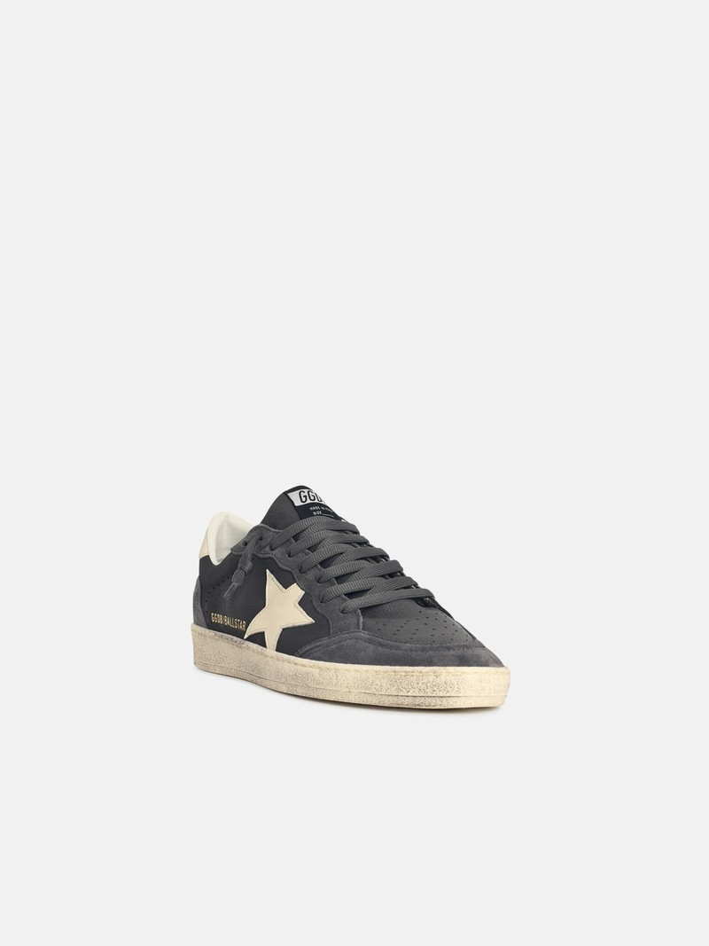 Golden Goose 'BALL-STAR' GREY LEATHER SNEAKERS WITH IVORY STAR AND HEEL outlook