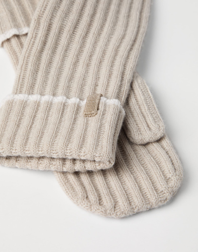 Brunello Cucinelli Cashmere rib knit mittens with monili outlook