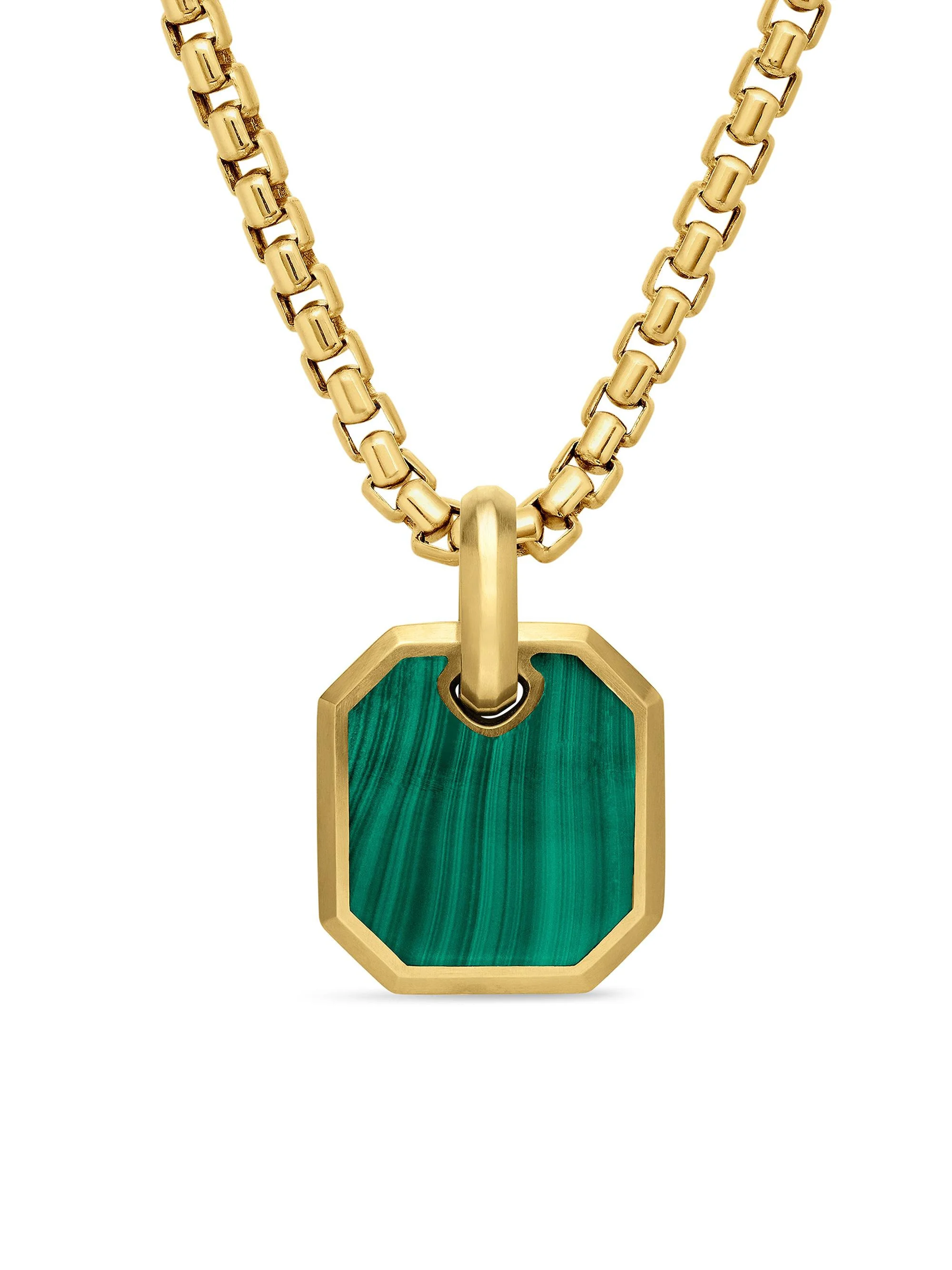 Men's Octagonal Amulet in 18K Yellow Gold - Malachite - 1