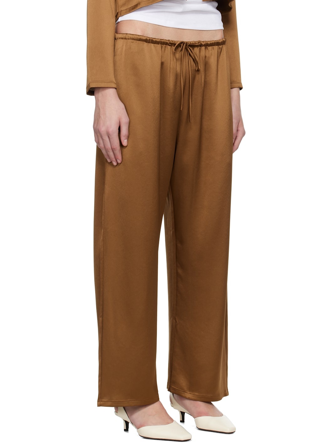Brown Barb Crop Drawstring Lounge Pants - 2