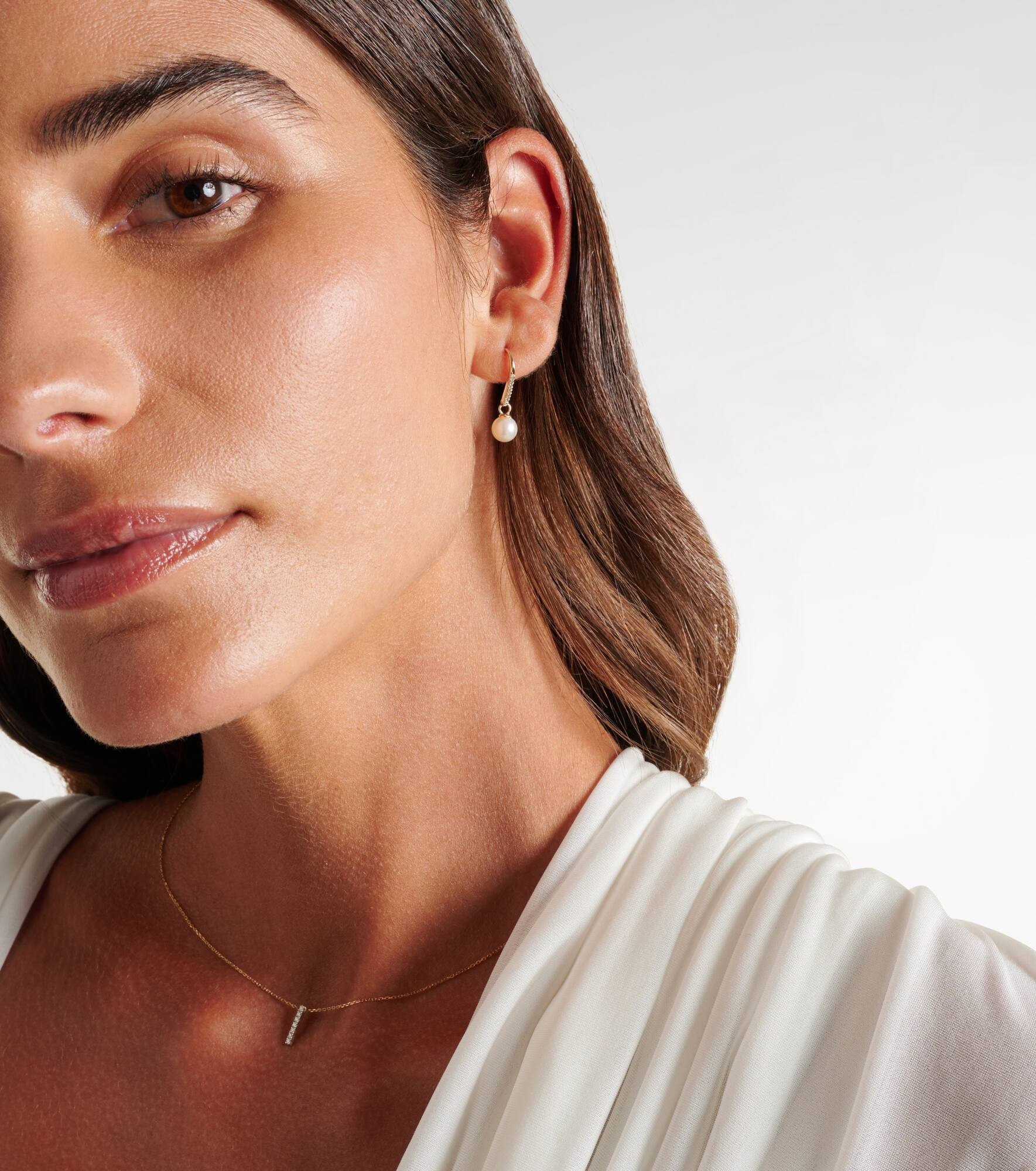 14kt gold drop earrings with diamonds and pearls - 3