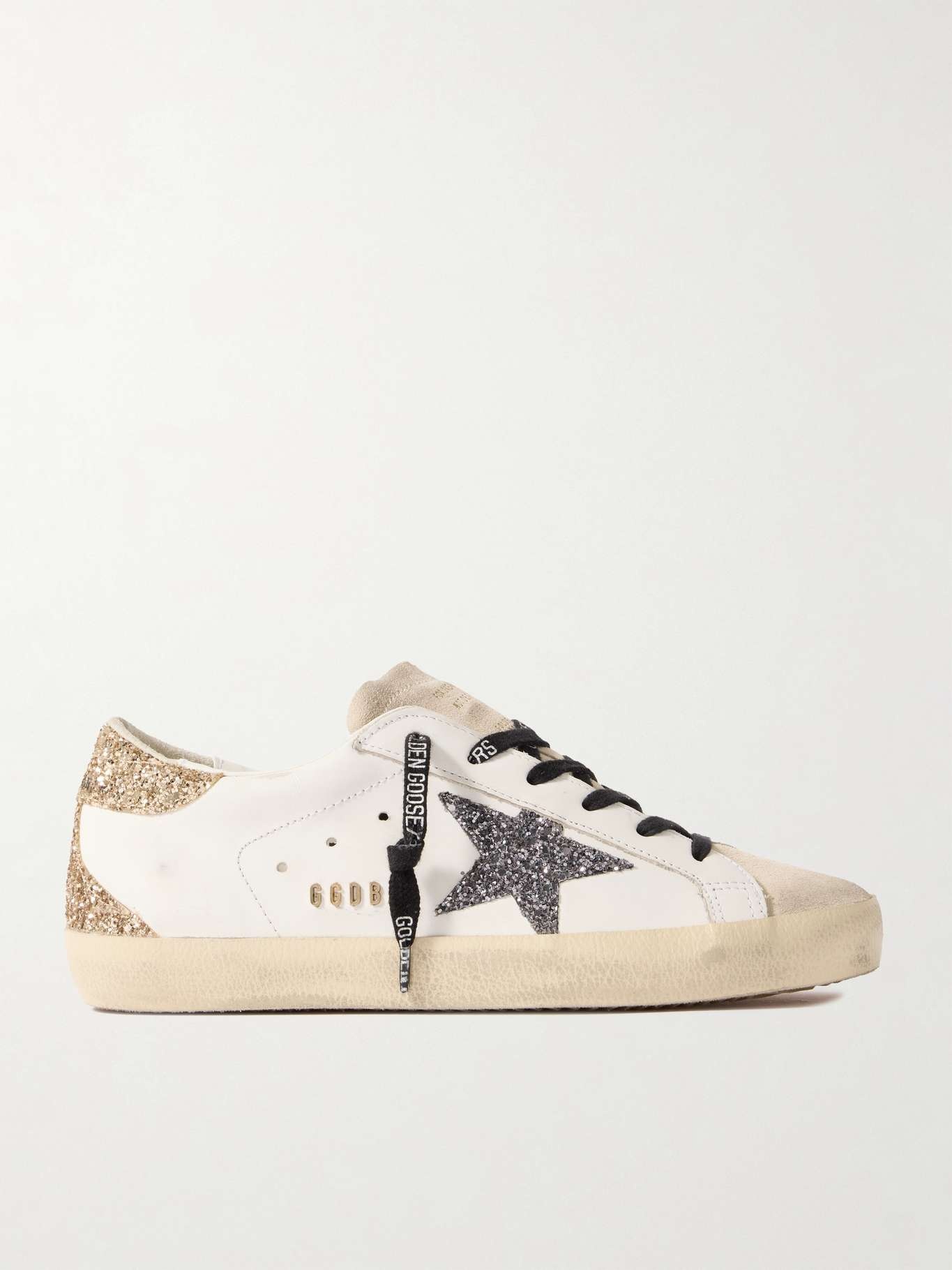 Super-Star distressed suede-trimmed glittered leather sneakers - 1