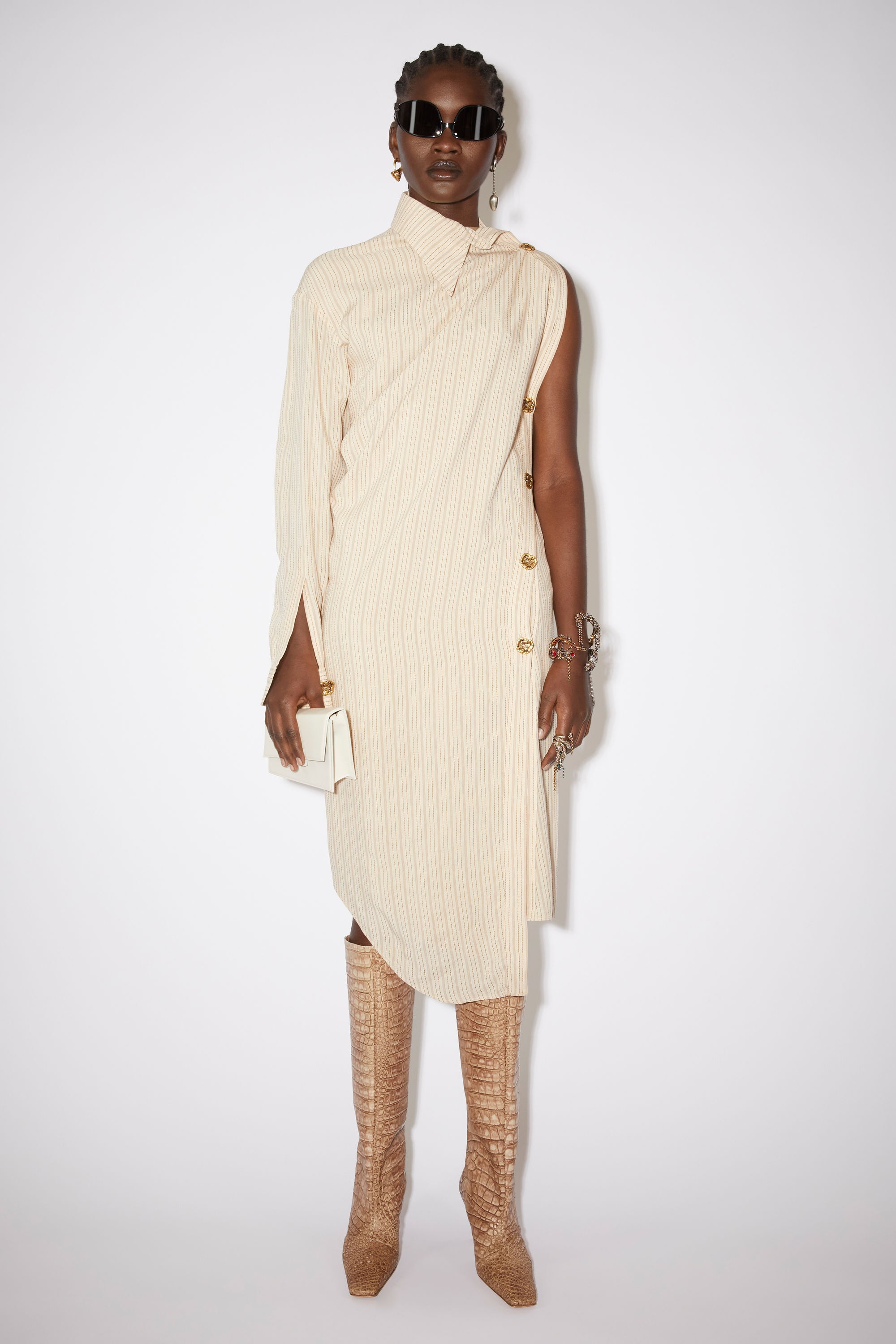 Asymmetric shirt dress - Beige/brown - 4