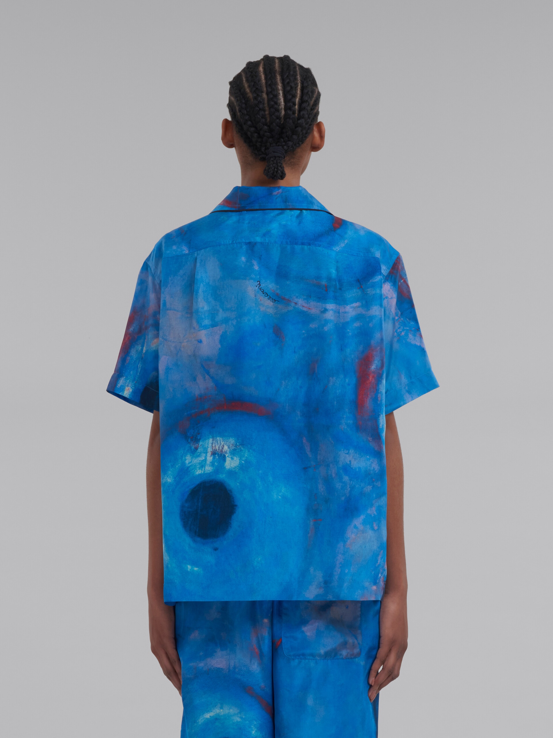 BOWLING SILK SHIRT WITH BUCHI BLU PRINT - 3