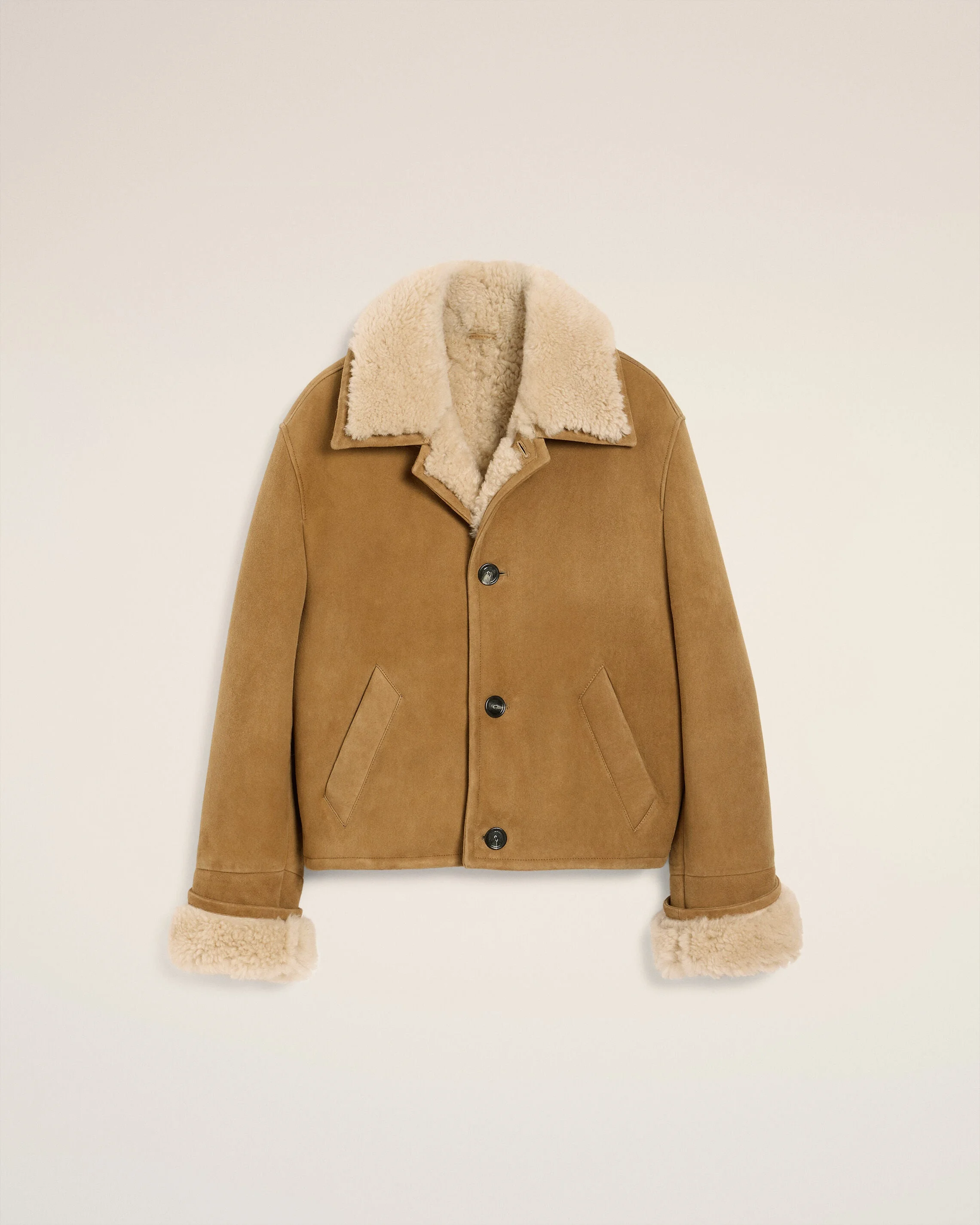 BROWN SHEARLING BUTTONNED JACKET - 1