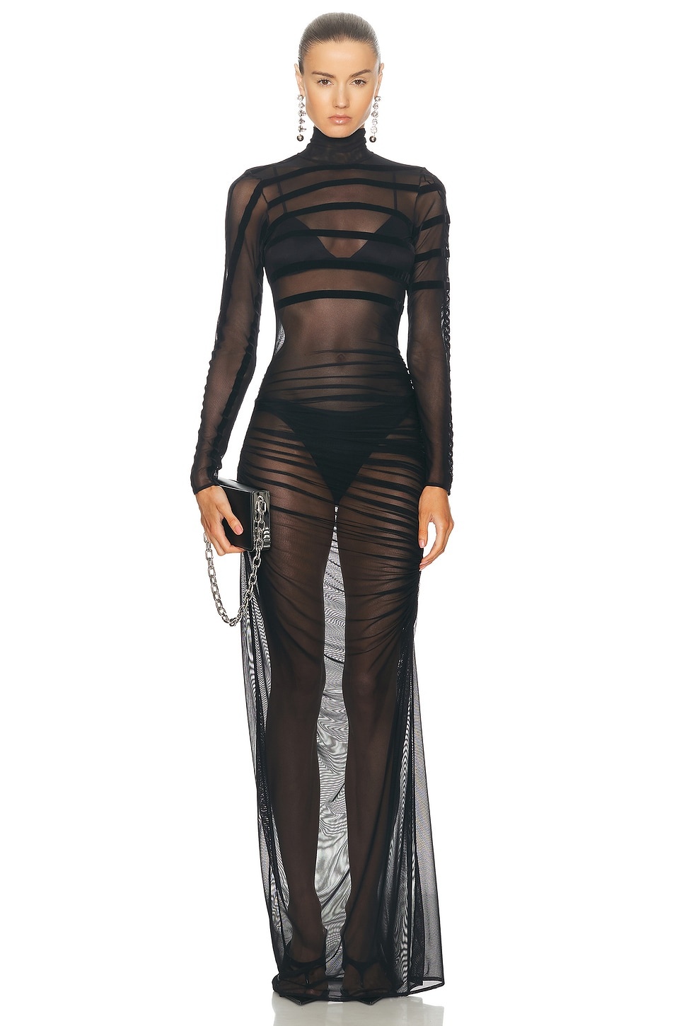 Gaultier & Mariniere Turtleneck Draped Mesh Dress - 1