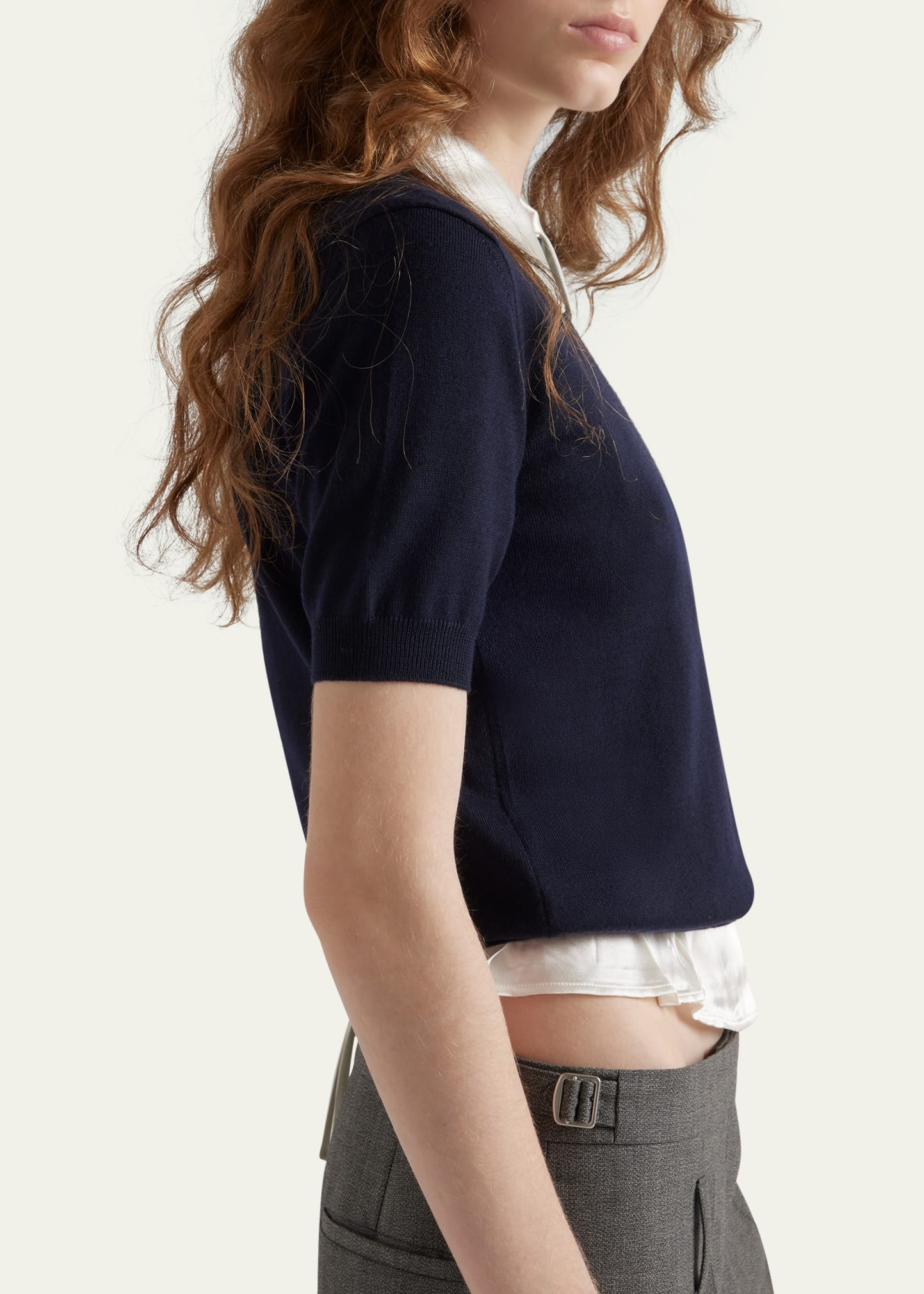 Cutout Triangle Short-Sleeve Wool Sweater - 4