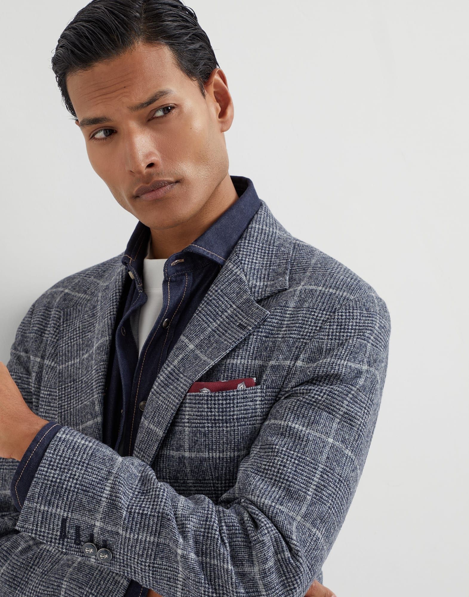 Alpaca and wool overcheck Prince of Wales deconstructed Cavallo blazer with metal buttons - 3