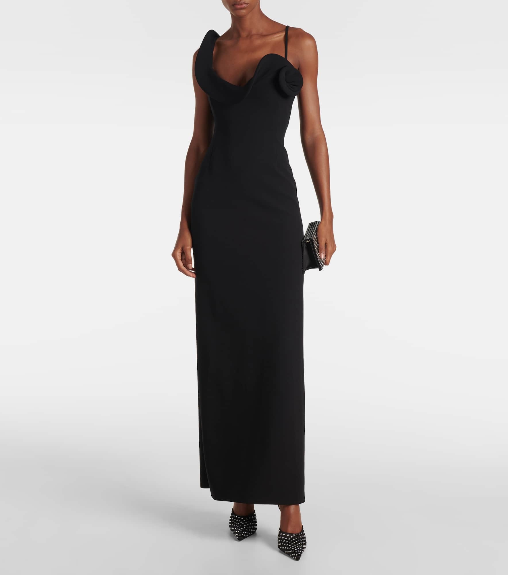 Floral-appliqué wool-blend maxi dress - 2